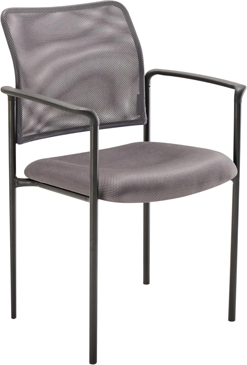 Flash Furniture Jana Comfort Mesh Stackable Steel Side Chair with Nylon Arms and Built-in Lumbar Support, Gray