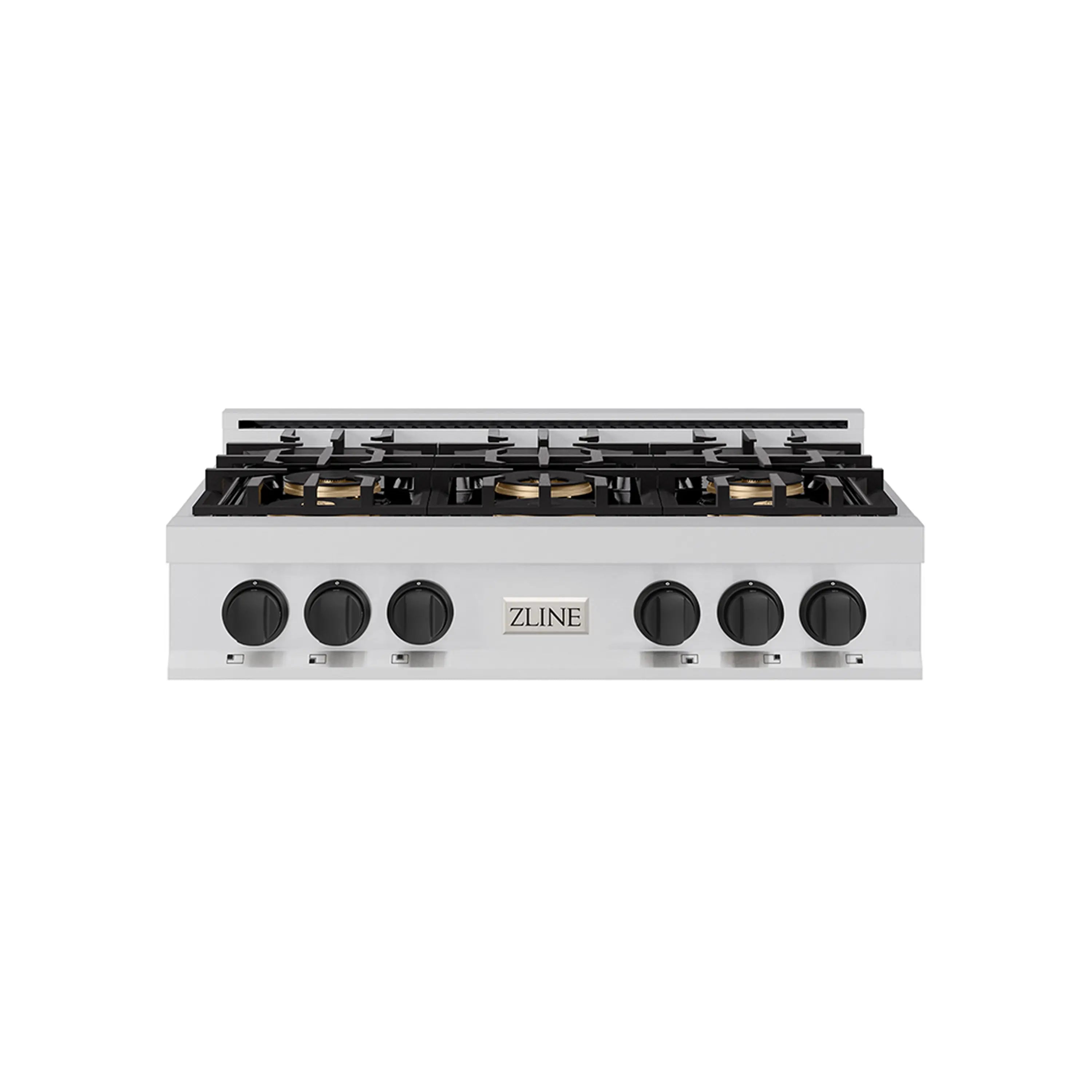 ZLINE Autograph Edition 36-Inch Classic Gas Rangetop with 6 Burner DuoPro鈩?Cooktop in Stainless Steel and Matte Black Accents (PCRTZ-36-MB)