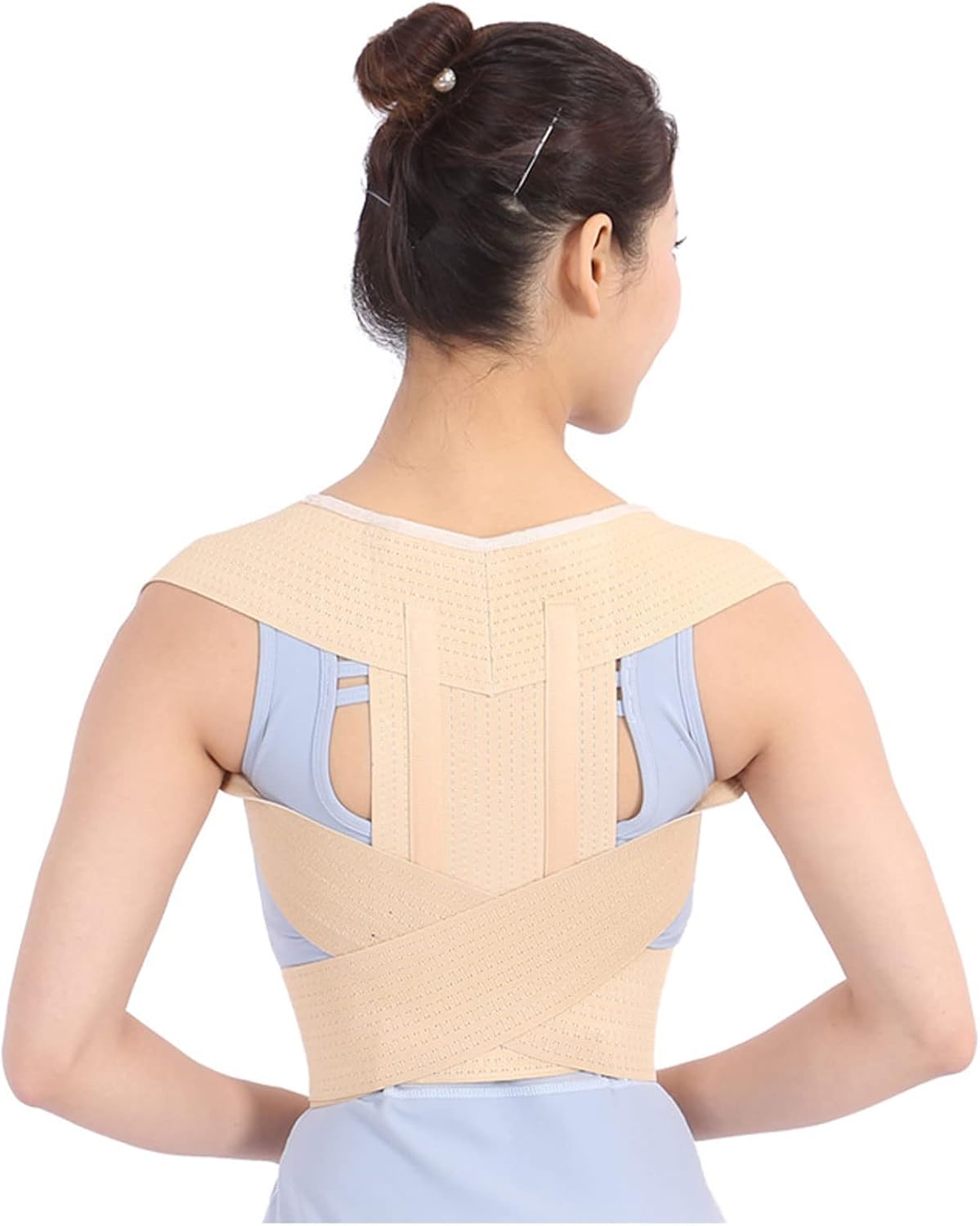 LumPB9rrnforced Belt Vest Adjustable Back Support Strap Shoulder Spine Brace Neck Stretcher Trainer,Flesh,L (Flesh Medium)