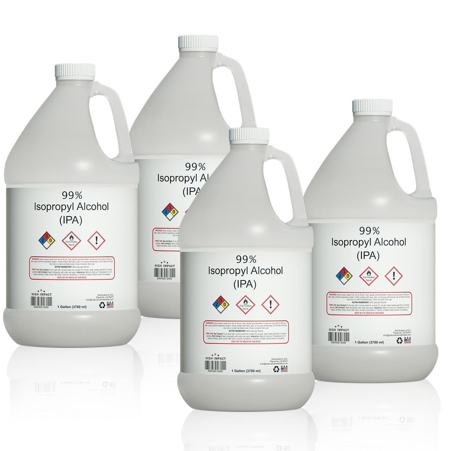 High Impact 99% Isopropyl Alcohol (IPA) Gallon - Made in The USA - Pack of 4-128 fl oz Each