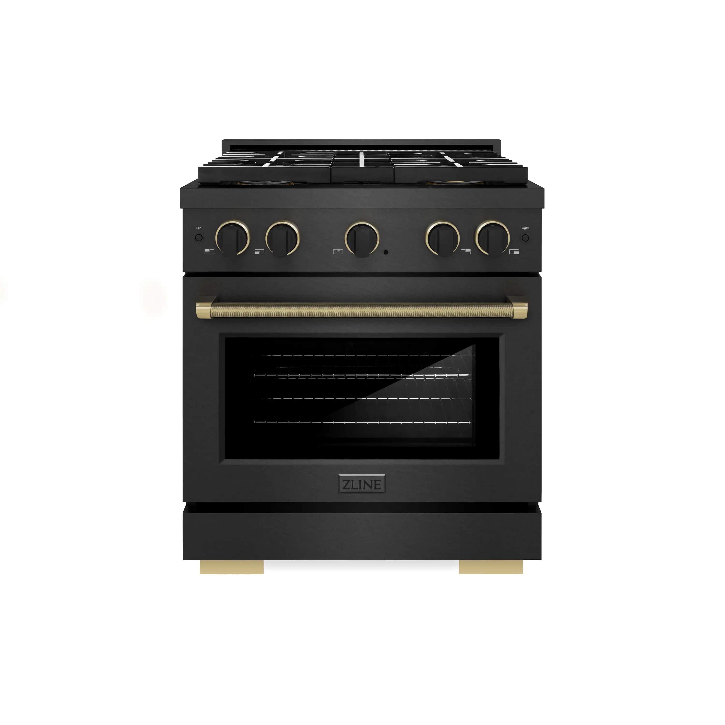 ZLINE Designer 30-Inch 4.2 Cu. Ft. Gas Range with 4 Burner DuoPro Cooktop in Black Satin with Black and Champagne Bronze Helix Handle (PSGRBSZ-30-MBCB)