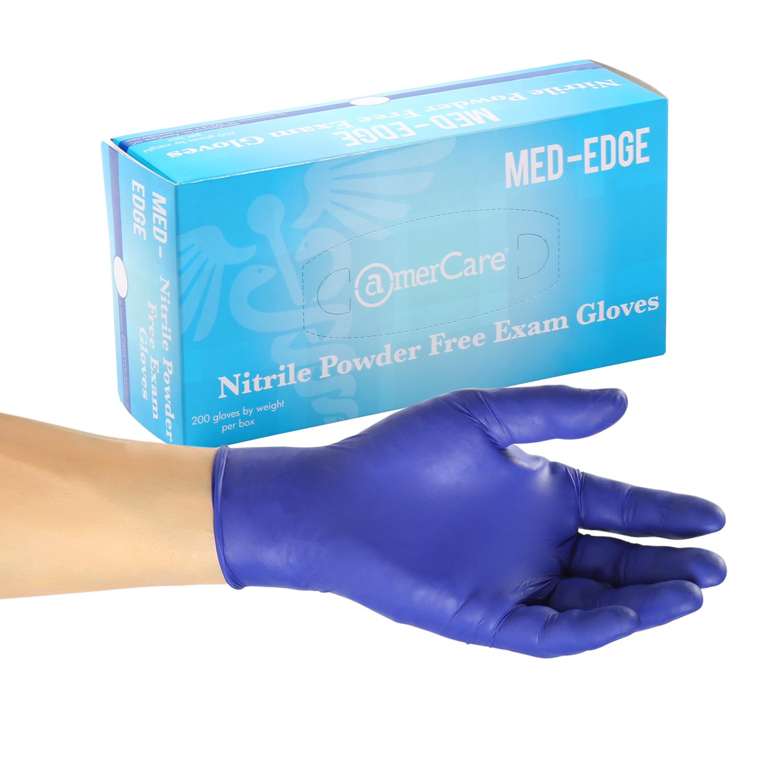 AmerCare Verge-Med Powder Free Nitrile Exam Gloves for Medical Professionals, Medium, Case of 2000