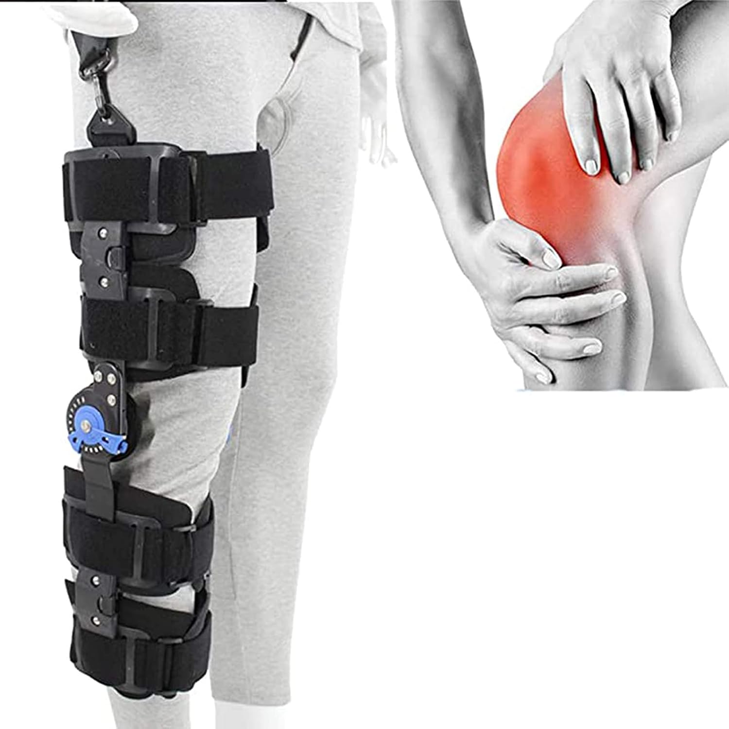 Adjustable Hinged Knee Brace, Knee Support Frame Stabilizer Pad Orthosis Splint Wrap Medical Orthopedic Guard Protector,L