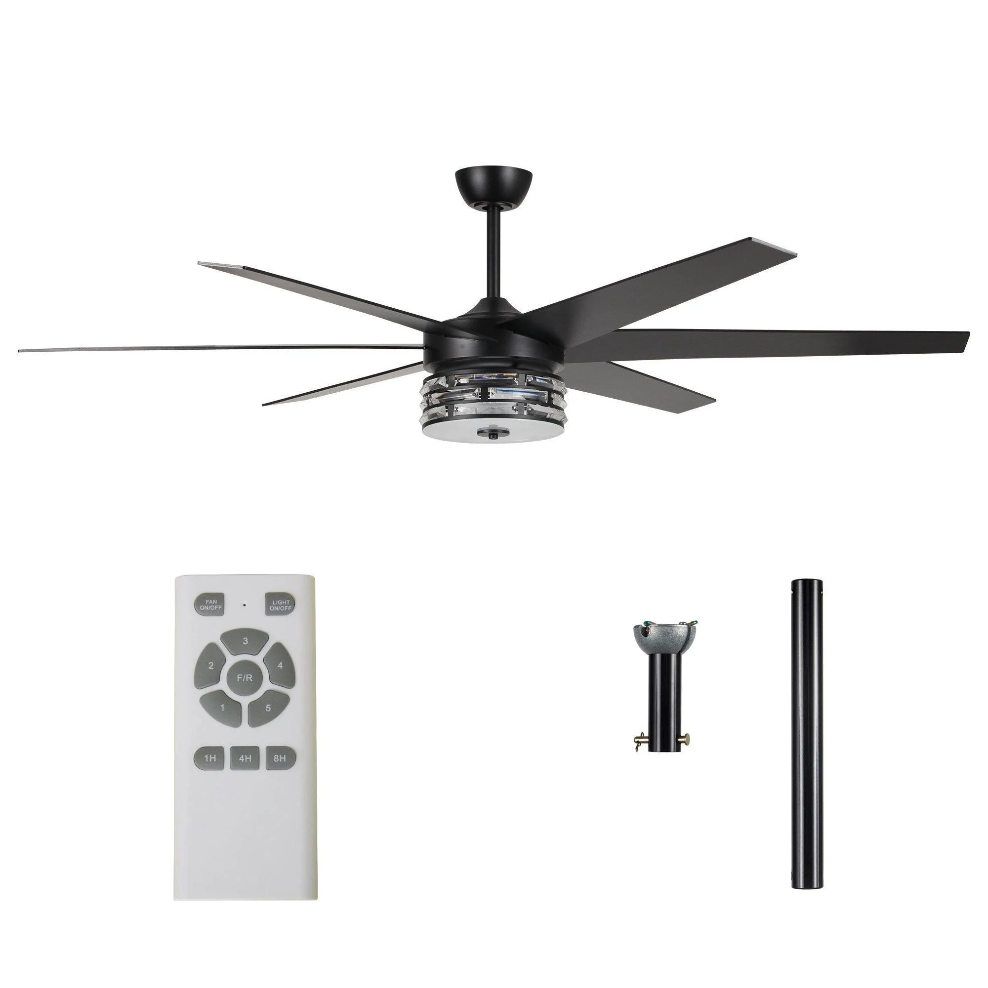 Parrot Uncle 70-Inch Modern DC Motor Downrod Mount Reversible Ceiling Fan with Lighting and Remote Control (F8246BK110V)