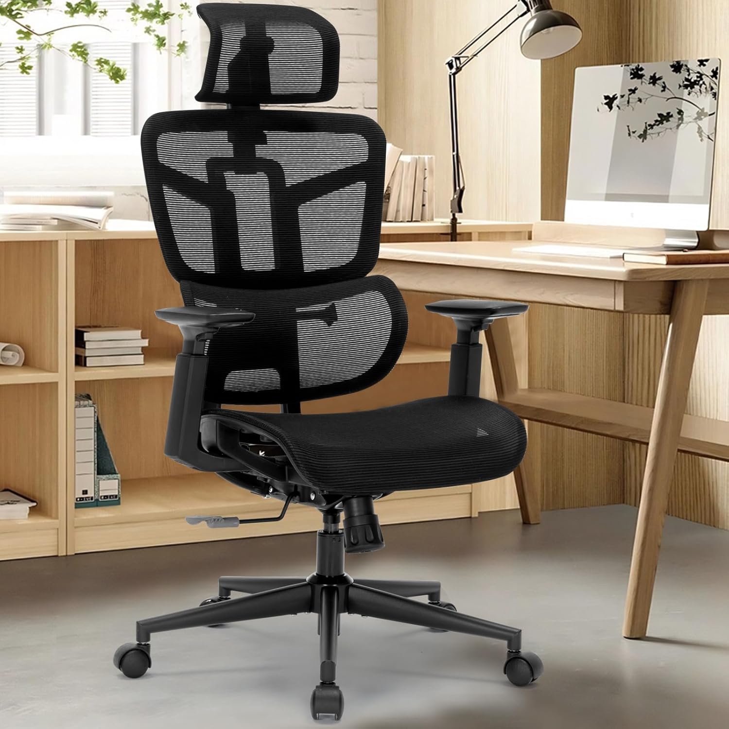 Ergonomic Office Chair, Desk Chair with Adjustable Height, Lumbar Support, High Back Mesh Computer Chairs with Flip up Armrests, Task Chairs for Home, Bedroom, Study, Dorm, Student, Adults Men Women
