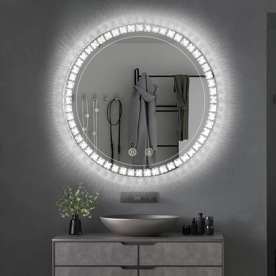 Parrot Uncle Sparkle Vision round 24 in LED Wall-Mounted Frameless Bathroom Vanity Mirror with Anti-Fog,Smart Dimmable and 3 LED Color
