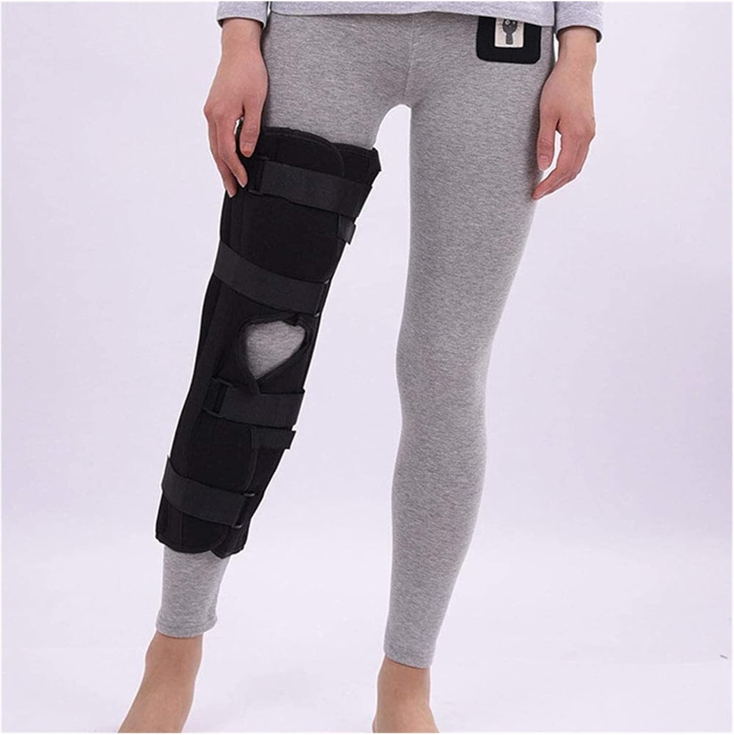 Adjustable Knee Brace Immobilizer Brace Post Op Immobiliser Knee Orthosis Before After Splint Used for Sciatica Relief(Black Small)