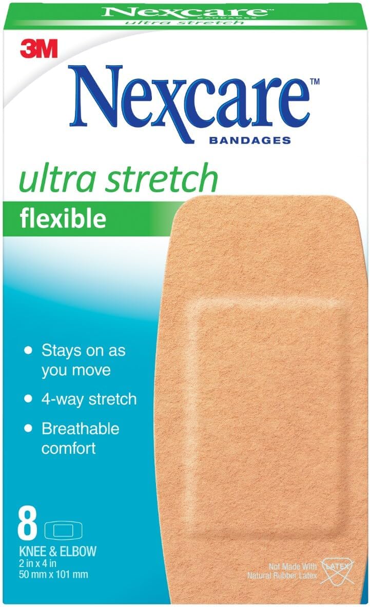Nexcare Soft 'n Flex Knee & Elbow Bandages, Flexible Fabric, 2 in x 4 in, 8 Count (Pack of 24, 192 Total)
