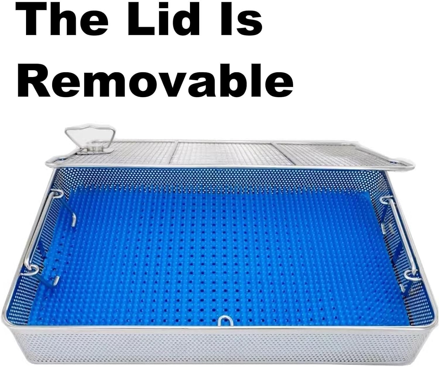 304 Stainless Steel Medical Surgical Instrument Sterilization Box High Temperature and High Pressure Sterilization Basket with Lid Equipped with Silicone Pad,Dental Trays(15.7X9.8X2.8in)