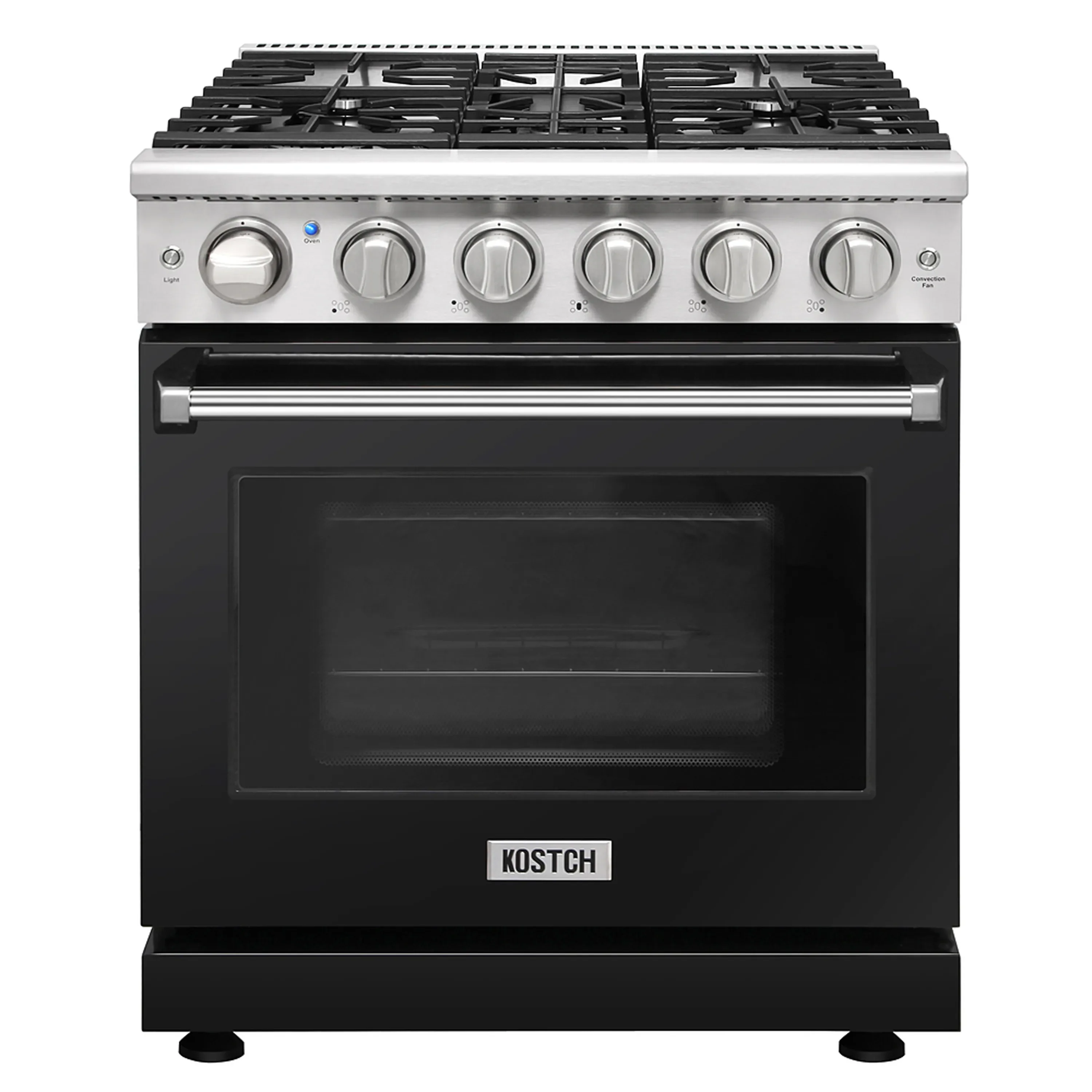 Kostch 30-Inch Gas Range with 5 Burners & 4.55 Cu. Ft. Convection Oven in Black (KOS-30RG03M-B)