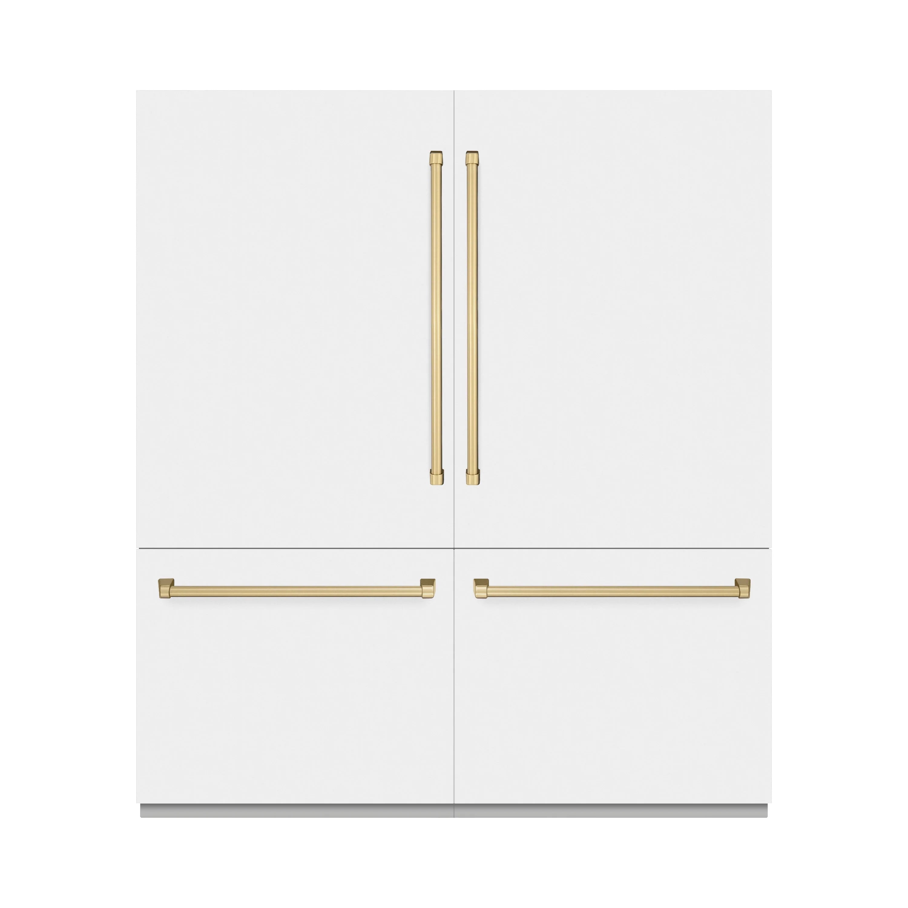 ZLINE Autograph Edition 72-Inch 39.6 Cu. Ft. French Door Built-In Bottom Freezer Refrigerator with Water Dispensers and Ice Makers in White Matte and Champagne Bronze Accents (RBITZ-WM-72-CB)