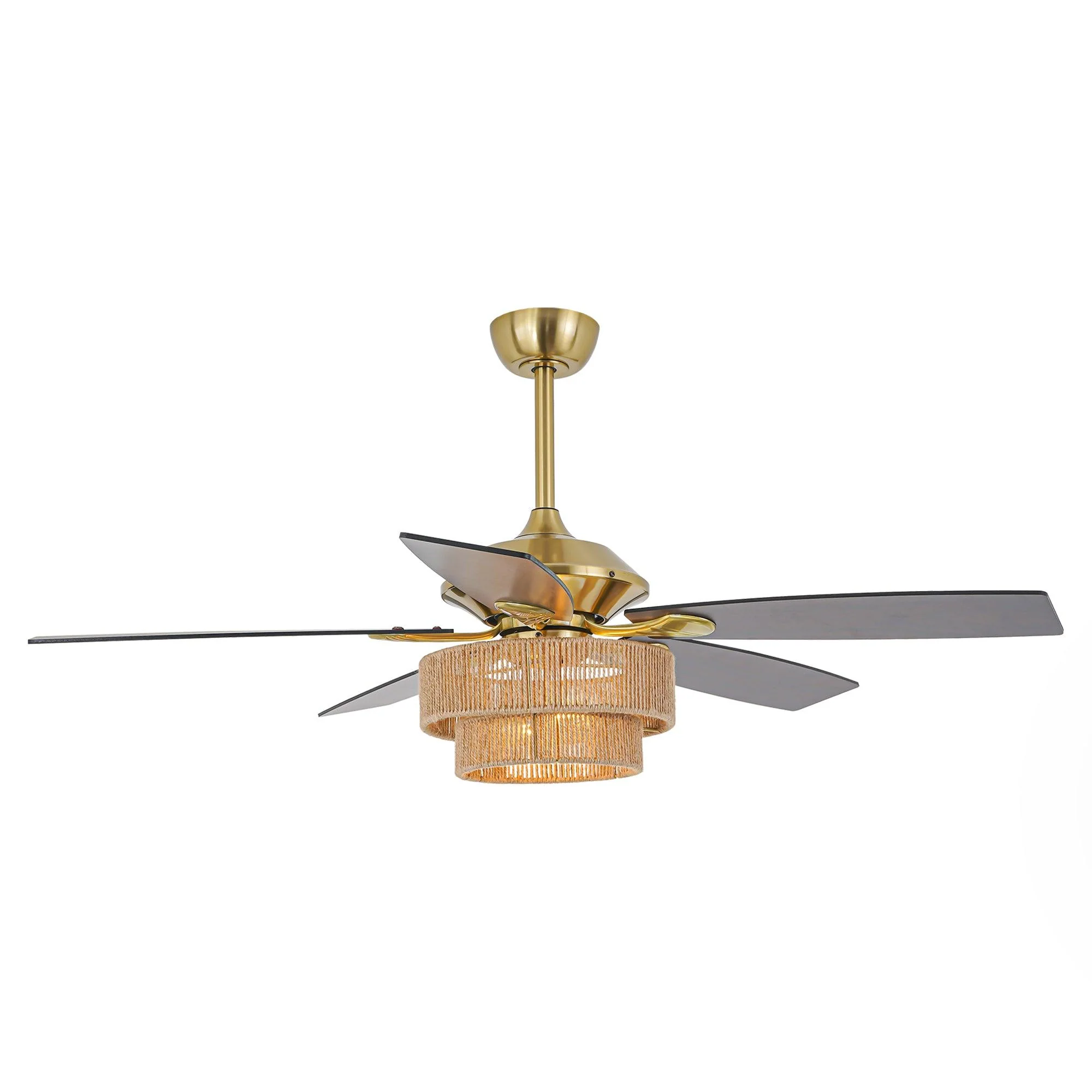 Parrot Uncle 52-Inch Danube Farmhouse DC Motor Golden Downrod Ceiling Fan with Light (F6391110V)