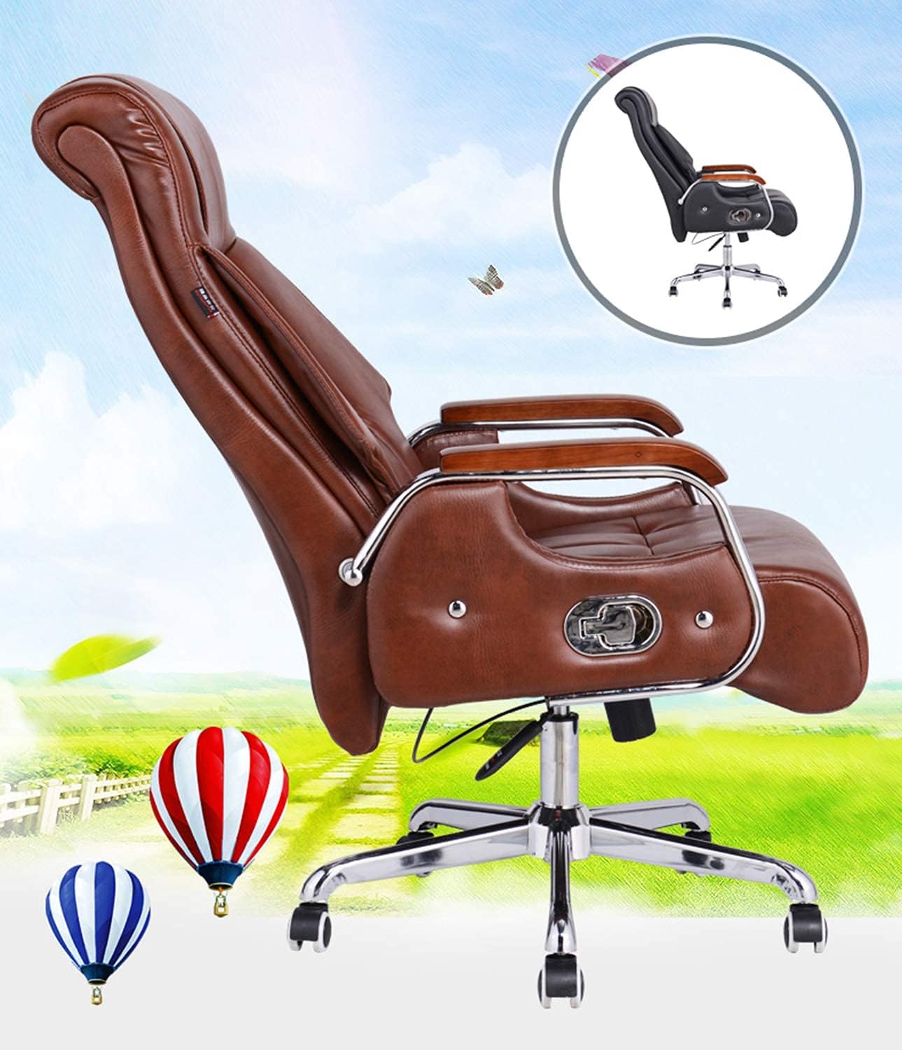 Executive Office Chair Computer Desk Chair with Armrests Lumbar Support Desk Ergonomic Chair Chair Boss Chair Reclining Computer Chair Home Leather Blackto Pursue Ha(