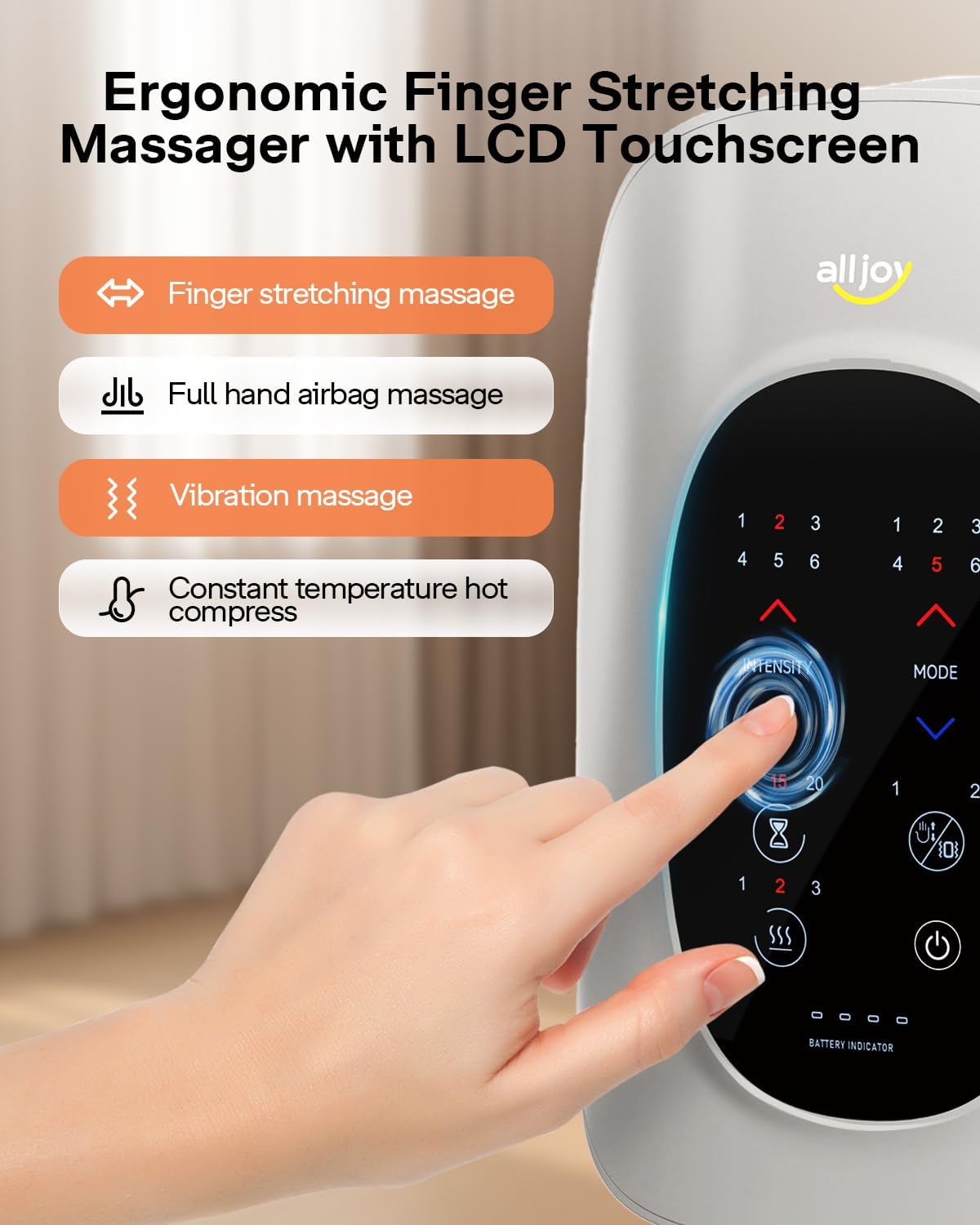 ALLJOY Hand Massager with Heat and Compression, Knuckle Stretching and Hand Massage, 6 Modes 6 Intensities 3 Heat for Arthritis and Carpal Tunnel Relief, Gifts for Women Men(Champagne)