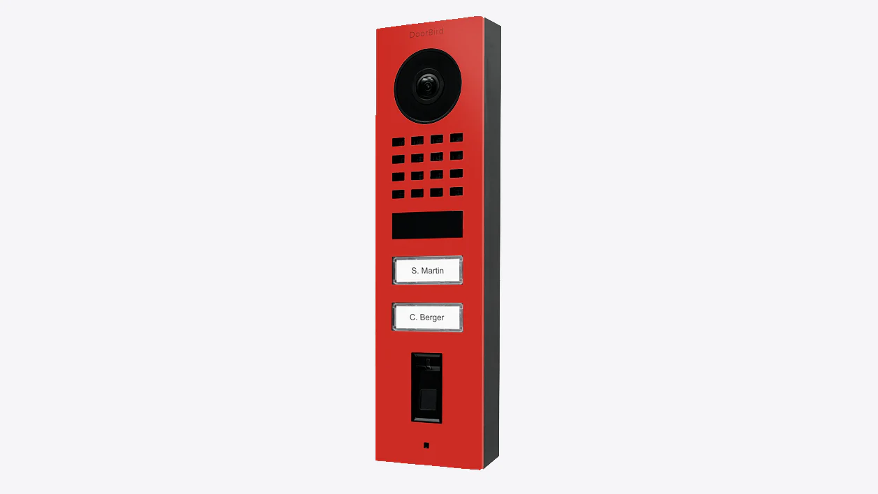 DoorBird D1102FV Fingerprint 50 Surface-Mount IP Video Door Station in Pure Red, RAL 3028