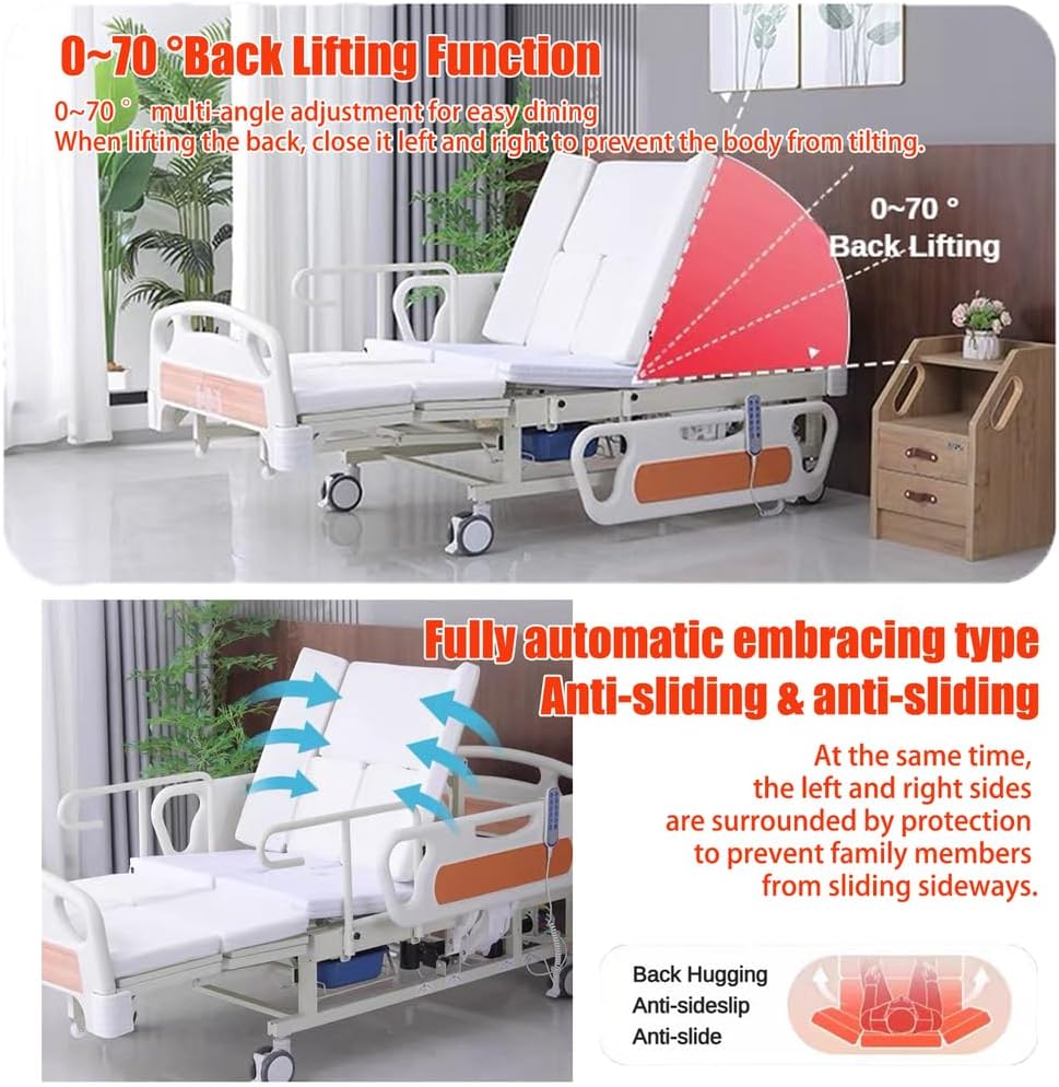 Premium 10 Function Full Electric Hospital Bed, with Lateral Tilting Electric Medical Bed for Home and Hospital, with Mattress Rails Locking Casters 530LB Loading