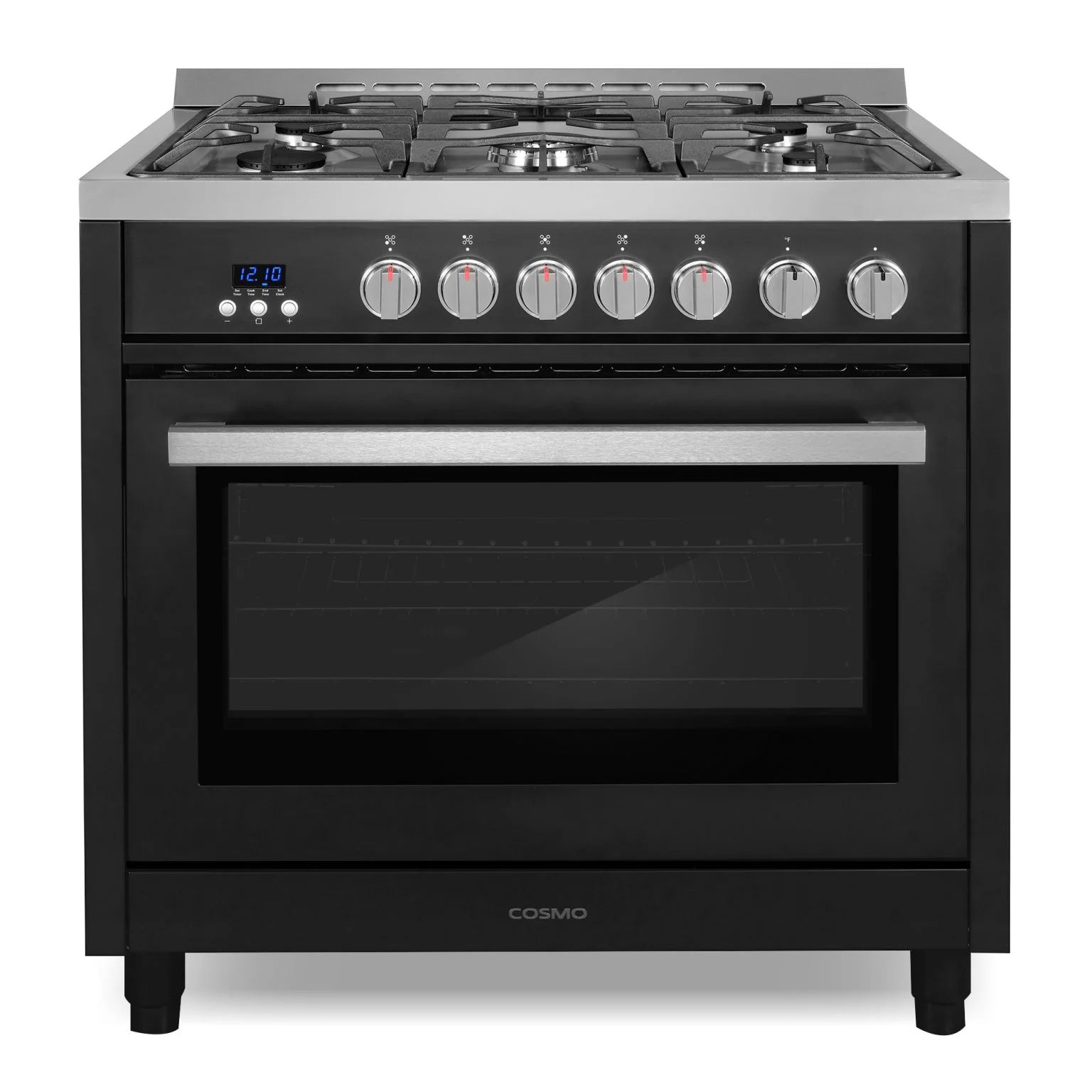 Cosmo 36-Inch Professional Style Gas Range with 5 Gas Burners and 3.8 Cu. Ft. Convection Oven in Matte Black with Stainless Steel Trim (COS-965AGFC-BKS)
