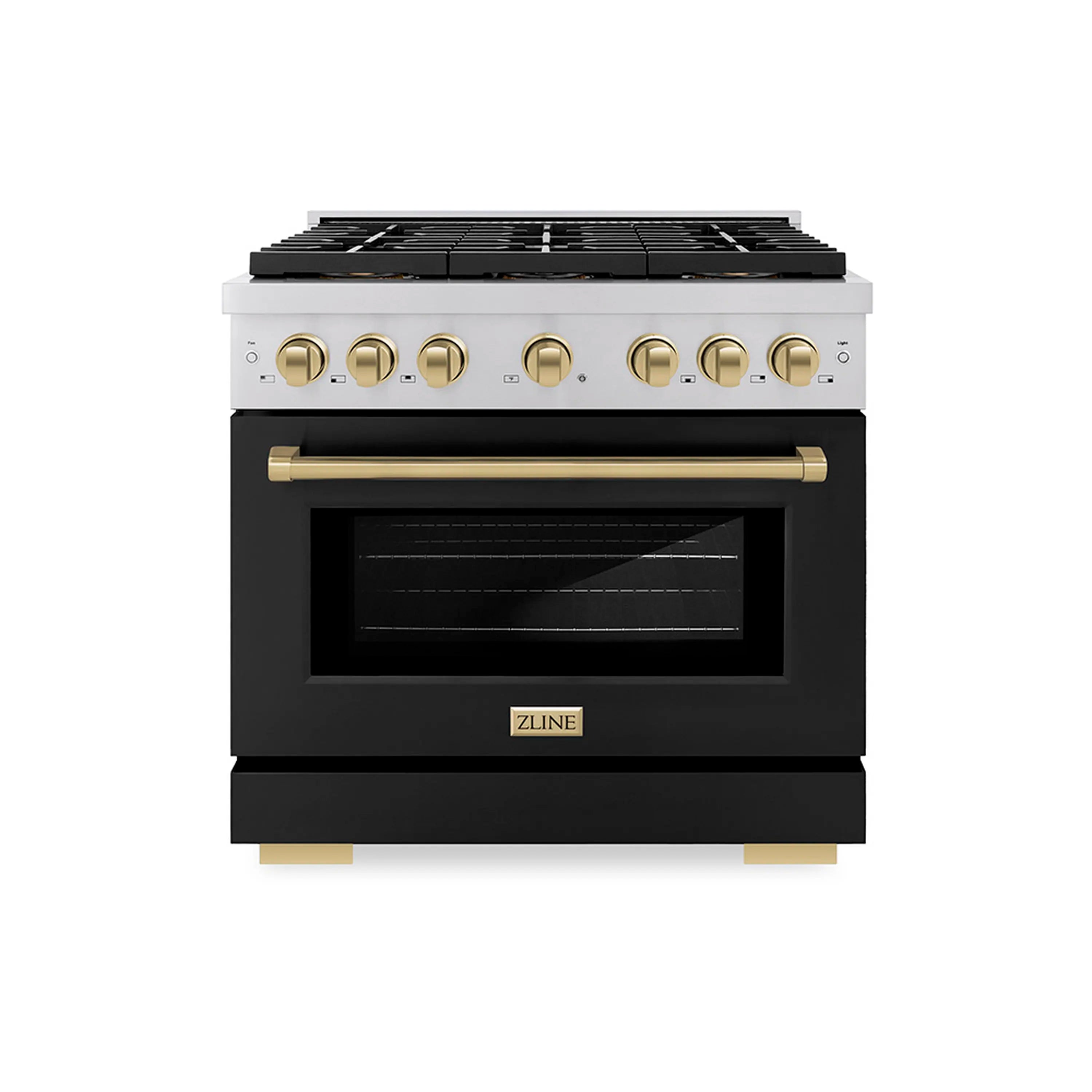 ZLINE Autograph Edition 36-Inch 5.2 cu. ft. Paramount Dual Fuel Range with 6 Burner DuoPro鈩?Cooktop and Electric Convection Oven with Black Matte Door and Champagne Bronze Accents (PSDRZ-BLM-36-CB)
