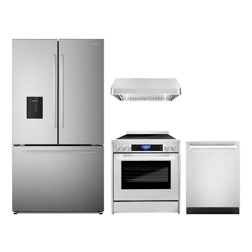 Cosmo 4-Piece Appliance Package - 30-Inch Electric Range, Under Cabinet Range Hood, Dishwasher and Refrigerator in Stainless Steel (COS-4PKG-643)