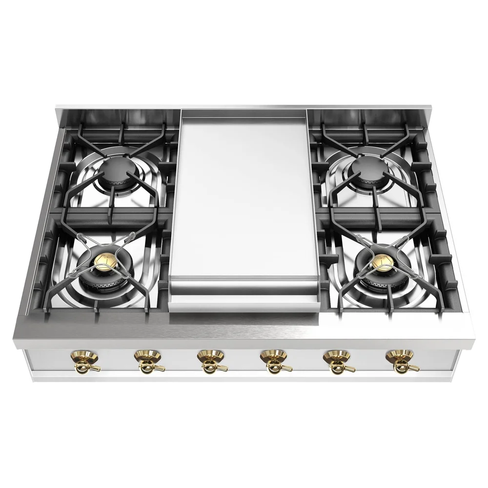 ILVE Nostalgie II 36-Inch Built-In Gas Rangetop with Griddle in Stainless Steel (UHCP36FNSSG)