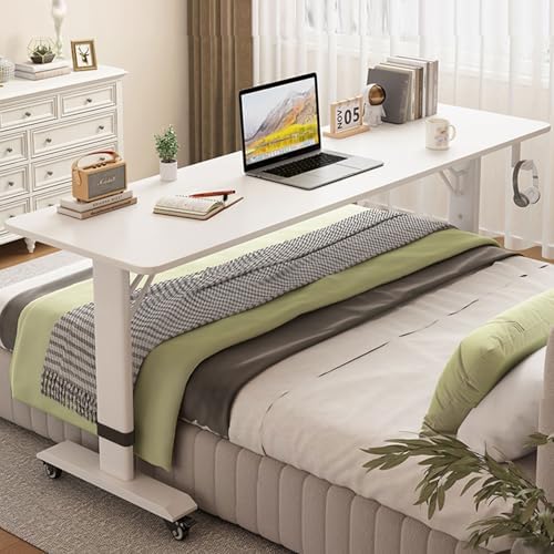 Adjustable Overbed Table with Wheels - Queen Size Rolling Desk, Height Adjustable for Home & Hospital Use, Light and Easy Mobility, 90.6