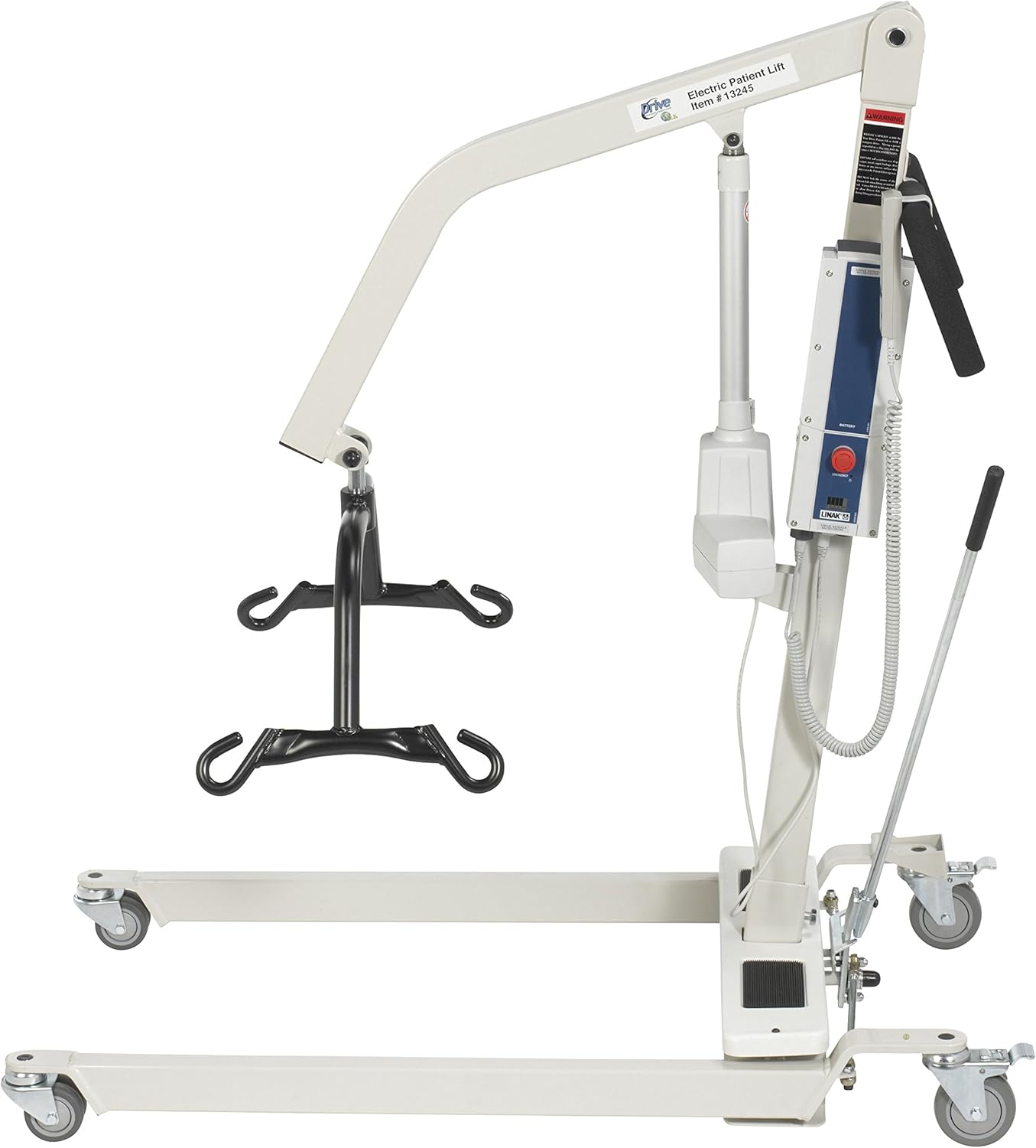 Drive Medical 13244 Medical Bariatric Electric Patient Lift with Rechargeable Battery and Six Point Cradle, White