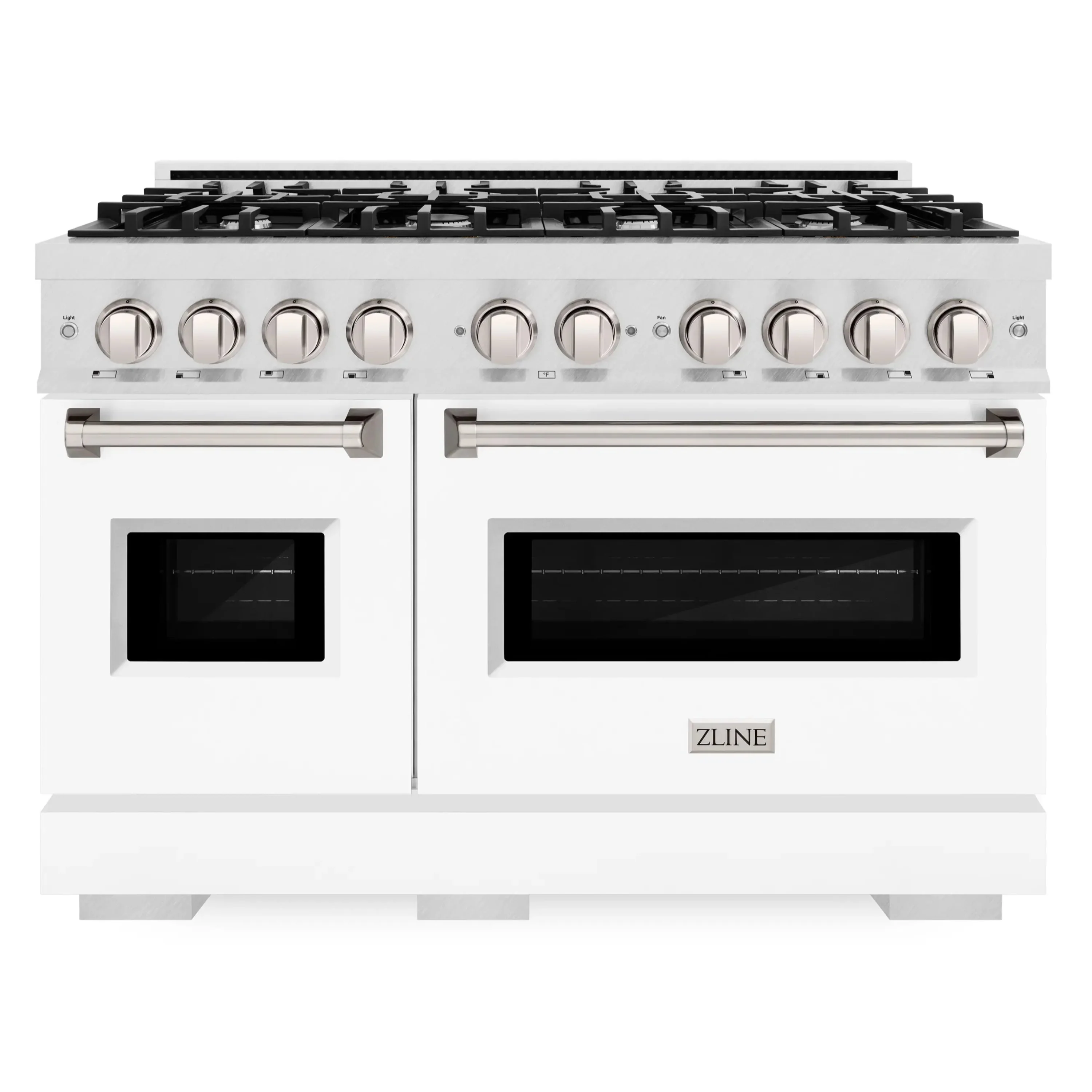 ZLINE 48-Inch Classic Series Gas Range with 8 Gas Burner Cooktop and 6.7 Cu. Ft. Gas Convection Oven  in Satin Stainless Steel with White Matte Doors (CGRS-WM-48)