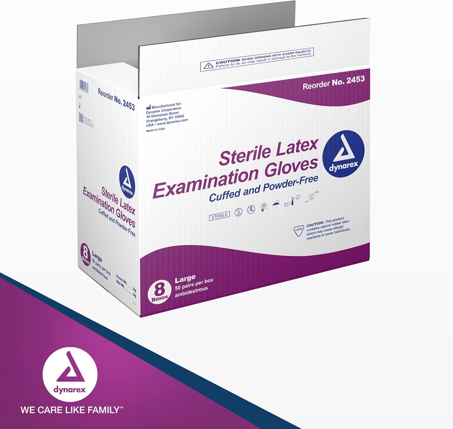 Dynarex Sterile Disposable Latex Exam Gloves, Powder-Free, Sterilely Packaged in Pairs, Professional Medical and Healthcare Use, Bisque, Large, 8 Boxes - 50 Pairs/Box