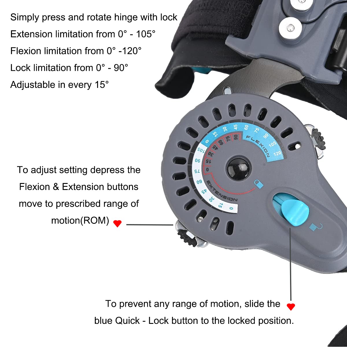 Komzer Hinged Elbow Brace,Adjustable Post OP ROM Elbow Brace with Sling Stabilizer Splint Arm Injury Recovery Support After Surgery (Left)