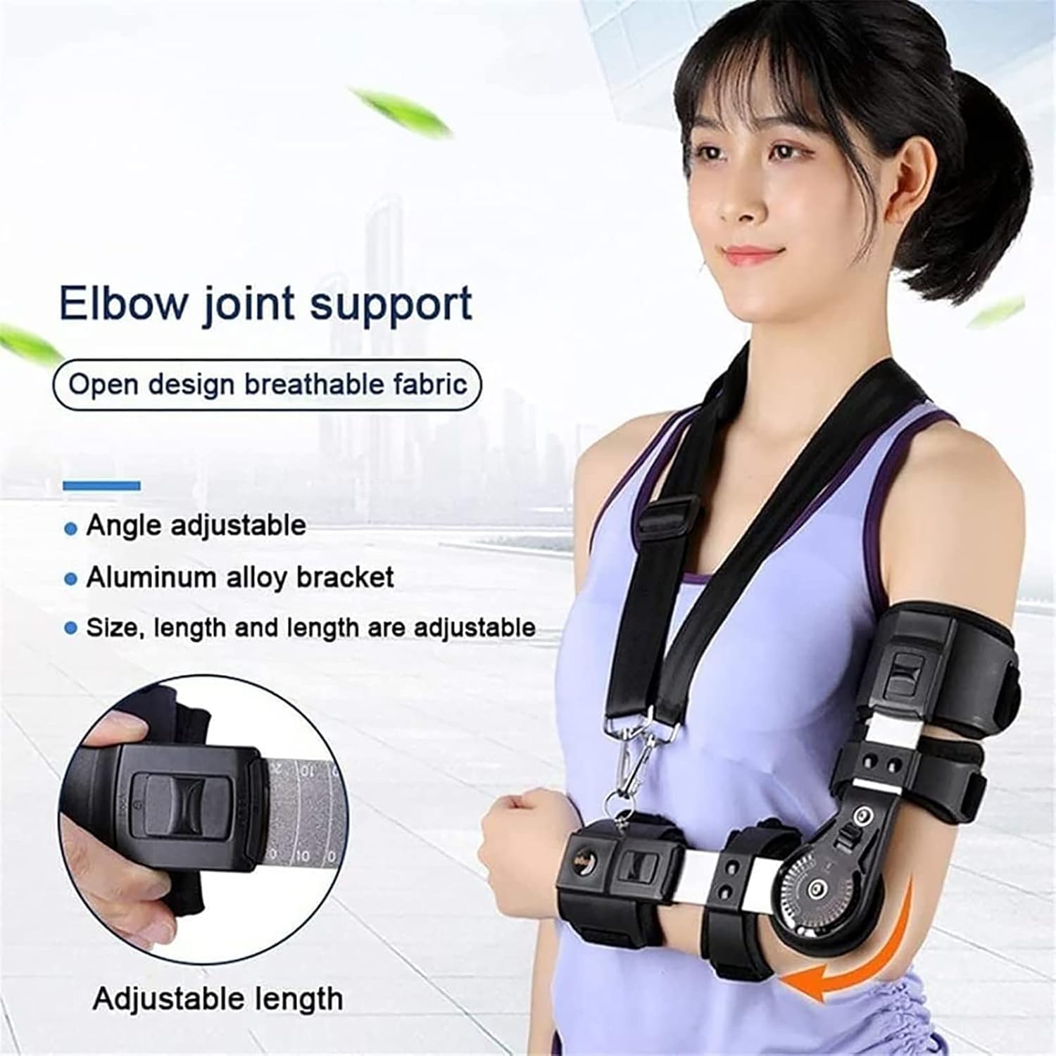 Elbow Brace， Adjustable Elbow Orthosis， Elbow Support Splint Fixator Orthosis， Hinged Support Stablizer Arm Supports Cuff for Elbow Contracture，Left