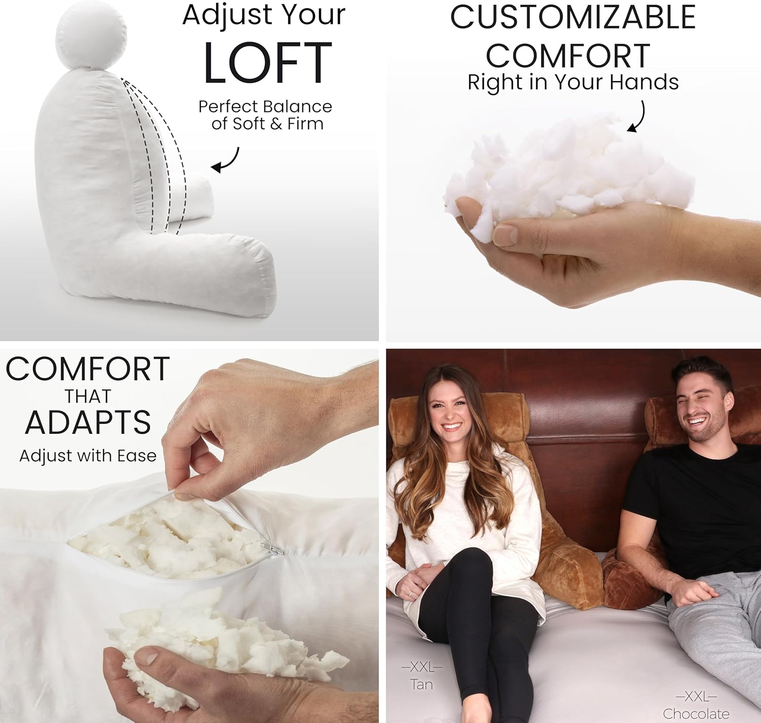 Husband Pillow XXL - Reading Pillow Bed Chair with Arms & Back Support - Chocolate - Back Pillow for Bed Sitting Up - BedRest Arm Pillow - Comfy Reading Pillow for Adults