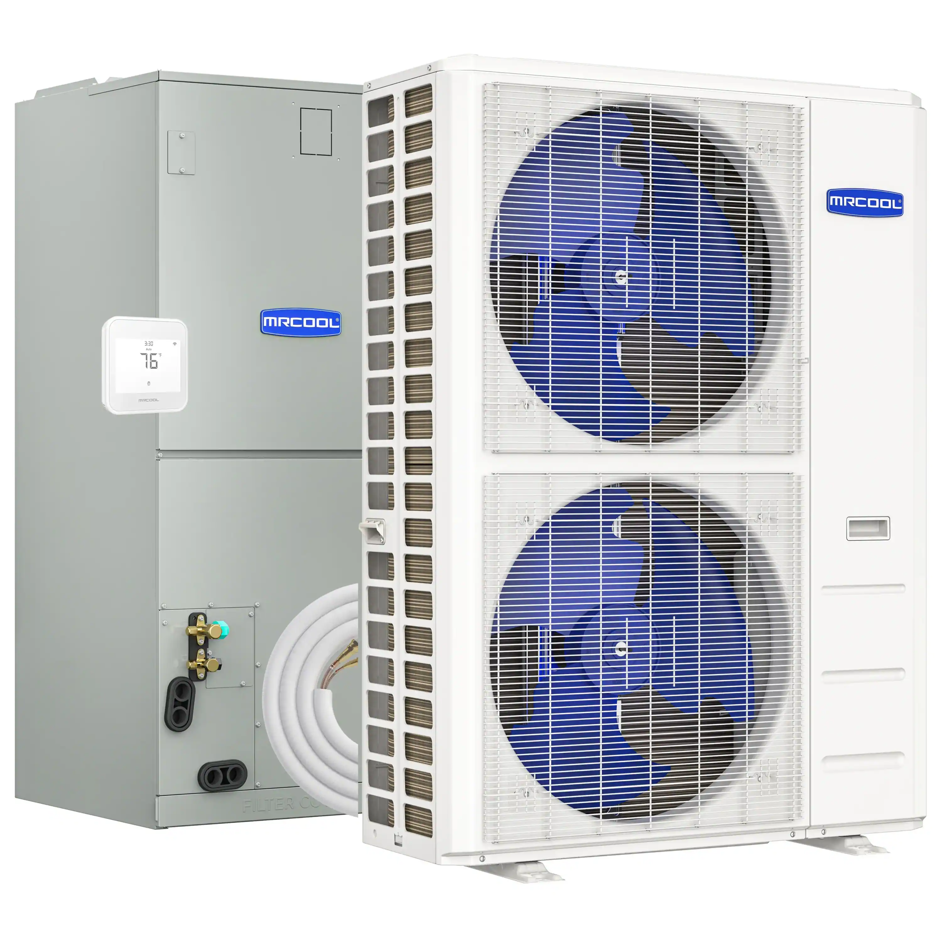 MRCOOL Hyper Heat 2nd Gen 48K BTU, 4 Ton, 16.5 SEER2 Heat Pump Condenser and Ducted Air Handler with 25 Ft. R-454B No-Vac Line Set (CENTRAL-48-HP-230B25)