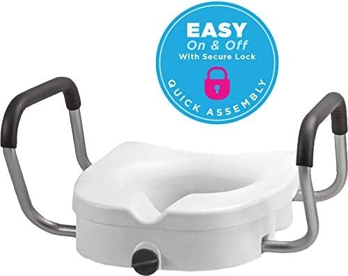 NOVA Medical Products Elevated Raised Toilet Seat with Removable, Adjustable Padded Arms, 20” Width Between Arms, Locking, Easy On and Off for Standard and Elongated Toilets, White, 1 Count