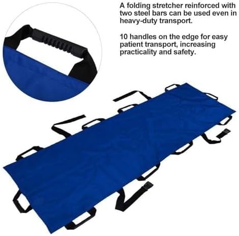 Folding Portable Stretcher, Waterproof Oxford Cloth, Lightweight and, 10 Handles, for Patient Transport, Home, Emergency, and Outdoor Use (Blue)
