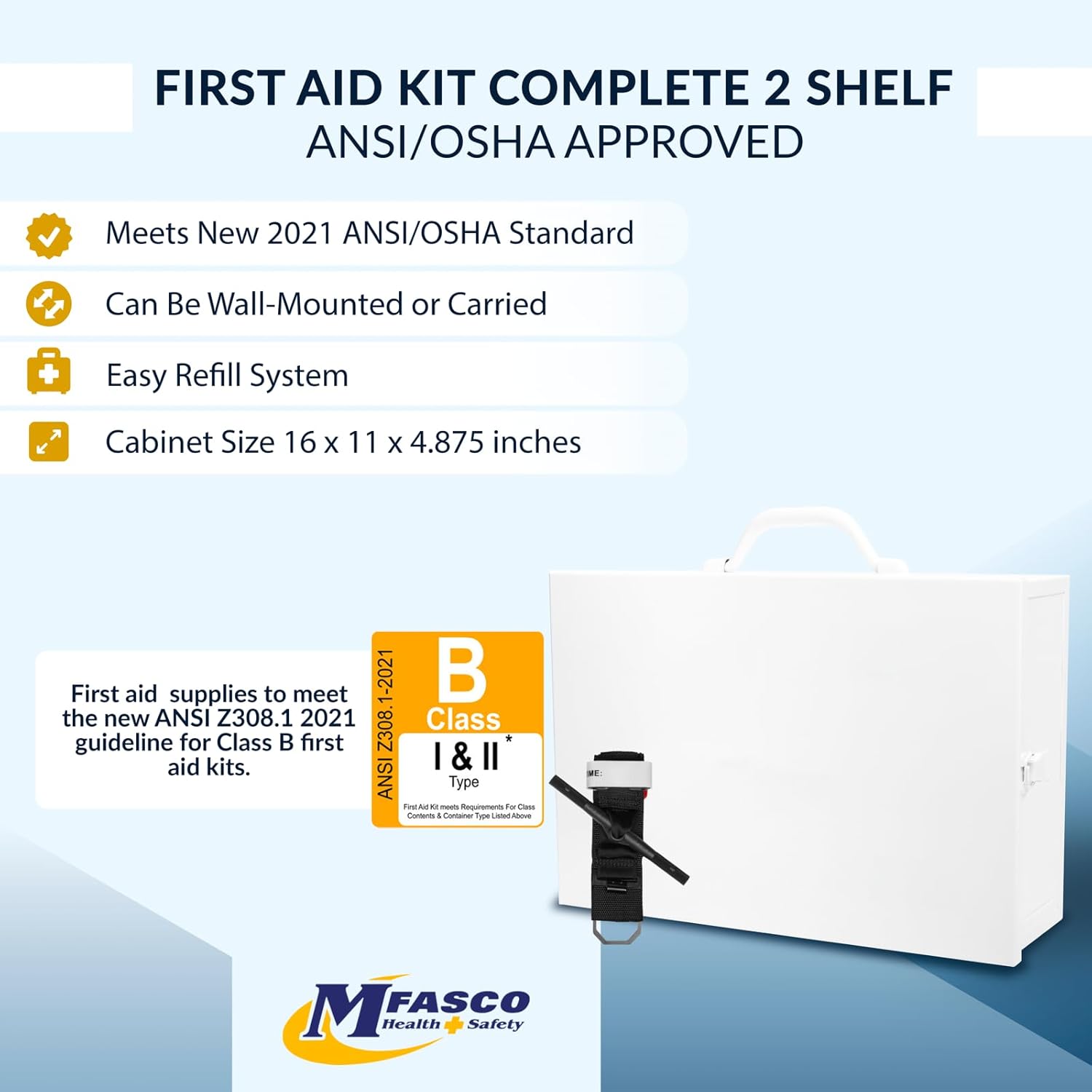 MFASCO 2-Shelf OSHA Compliant First Aid Kit - Wall Mount Metal Cabinet - 227 Pieces - Workplace Safety - Commercial, Office, Kitchen, for Home & Business Emergency Kit