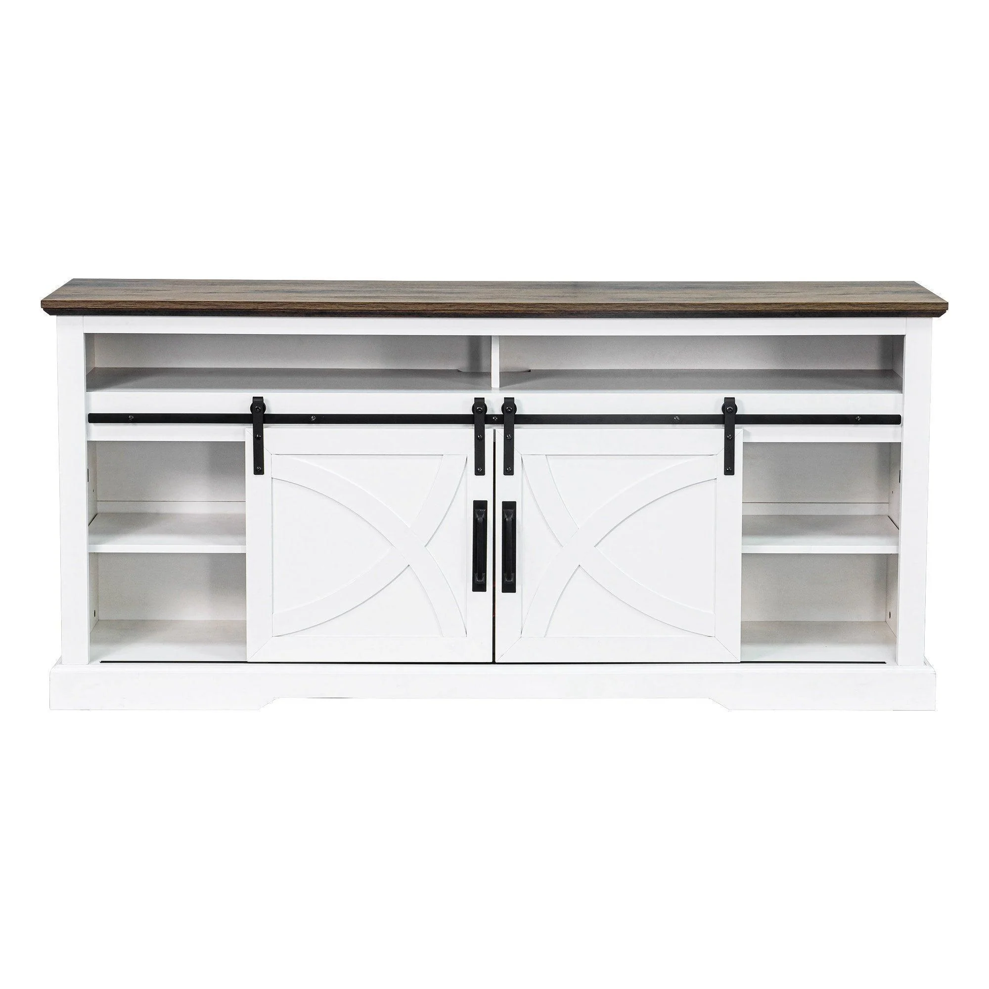 Parrot Uncle 68-Inch Farmhouse TV Stand with 23-Inch Insert Opening Electric Fireplace