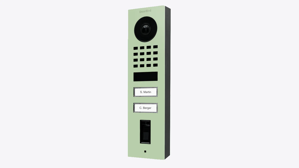 DoorBird D1102FV Fingerprint 50 Surface-Mount IP Video Door Station in Pastel Green, RAL 6019