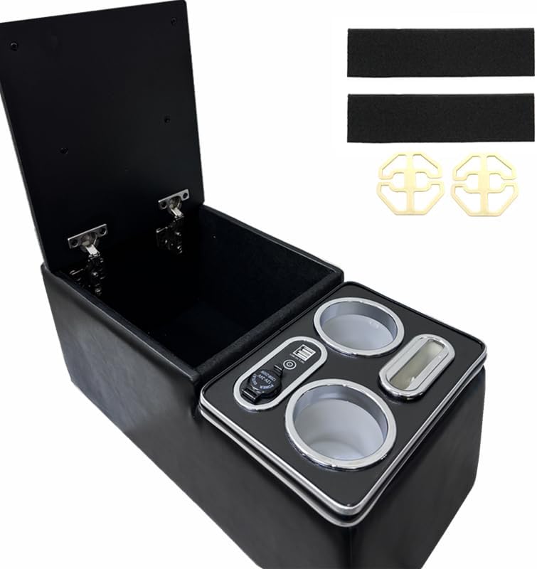 Car Center Console, Universal Rear Bench Seat Consoles, Central Armrest Box Back Seat Storage Box with Cup Holder, Supports Wireless Charging for Mobile Phones Black