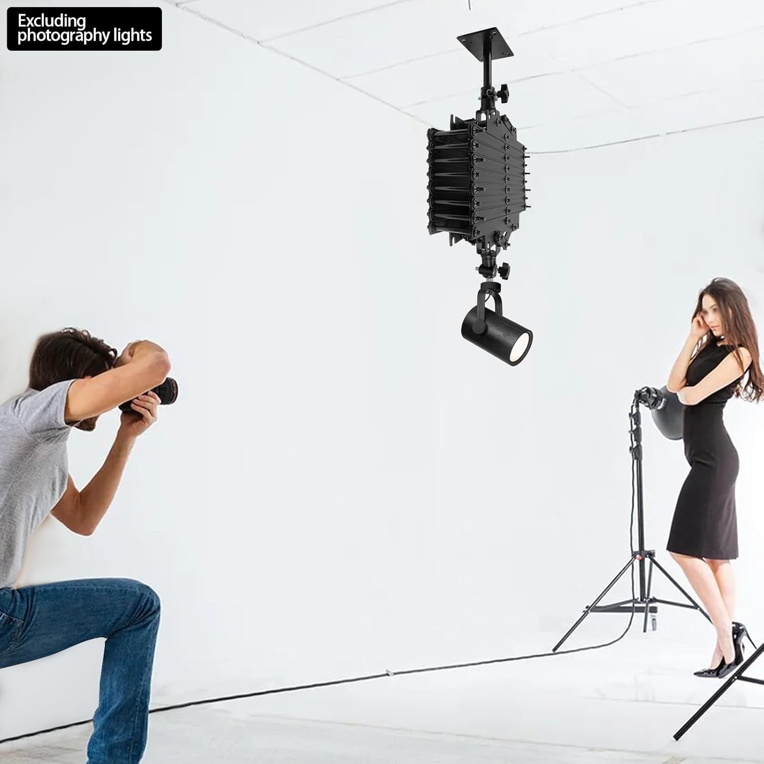 Photography Ceiling Rail System, Stretch Ceiling Light Mount Support with Safety Rope, Photograph Lighting Kit Stretch Ceiling Drop Pantograph for Studio, Retractable 21.7-78.7 in Up to 22 Lbs