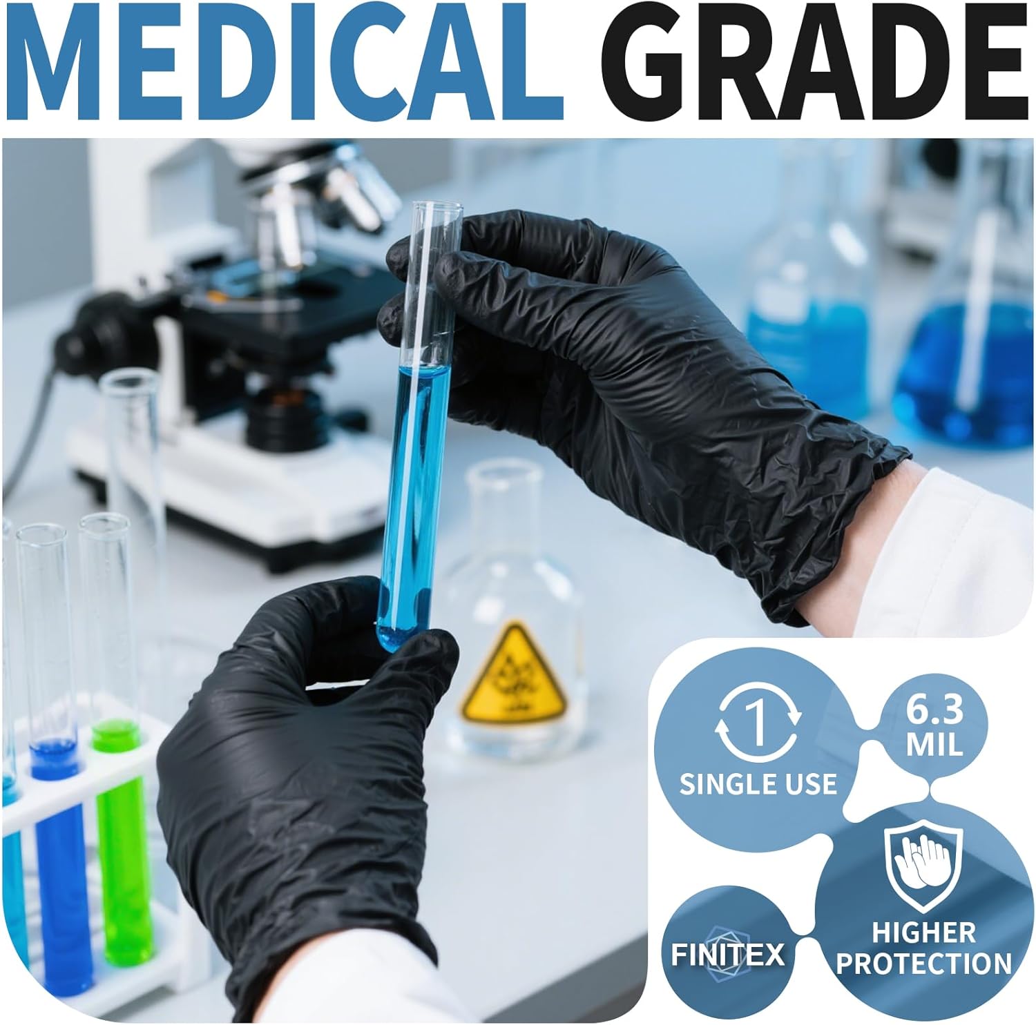 FINITEX Black Nitrile Disposable Medical Exam Gloves - 100/1000 PCS 6.3mil Powder-Free Latex-Free Food Gloves