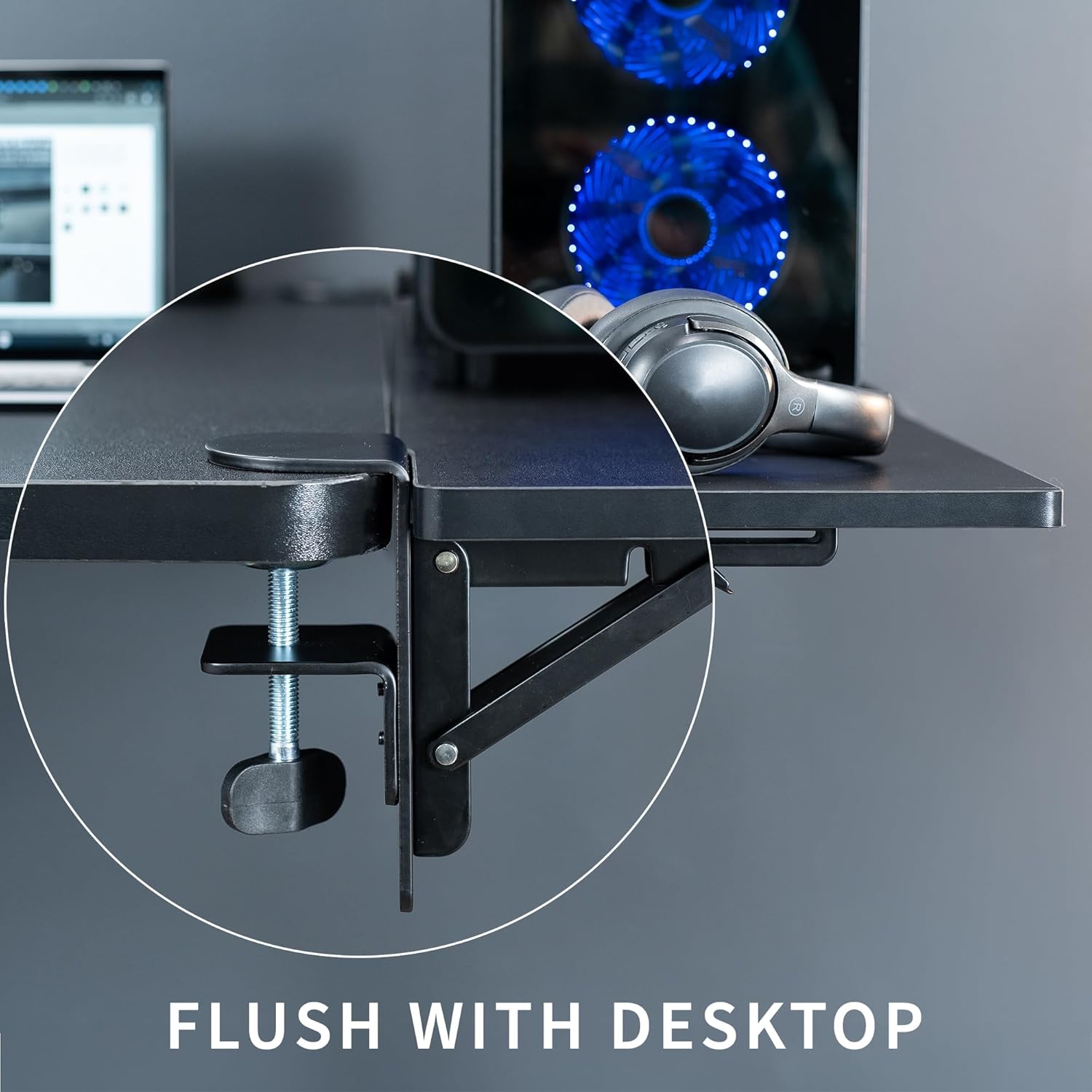 VIVO Clamp-on 30 x 12 inch Foldable Desk Extender, Wrist Support Arm Rest, Office Keyboard Tray, Side Table Extension Attachment, Black, DESK-EXT30