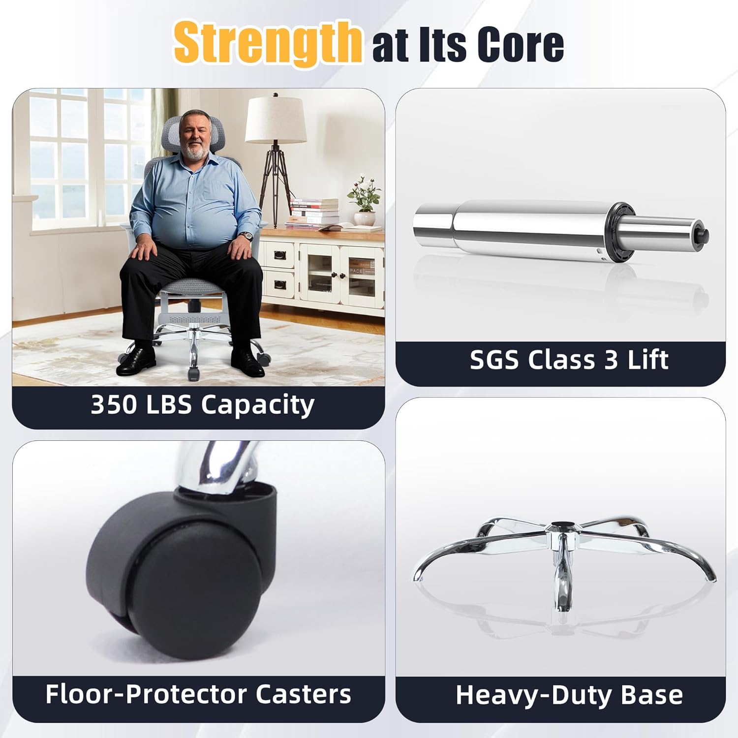 Ergonomic Office Chair - Mesh Executive Desk Chair with 3-Zone Dynamic Lumbar Support & 2D Adjustable Headrest - High Back Reclining Swivel Computer Gaming Chair with 4D Adjustable Armrests & Footrest