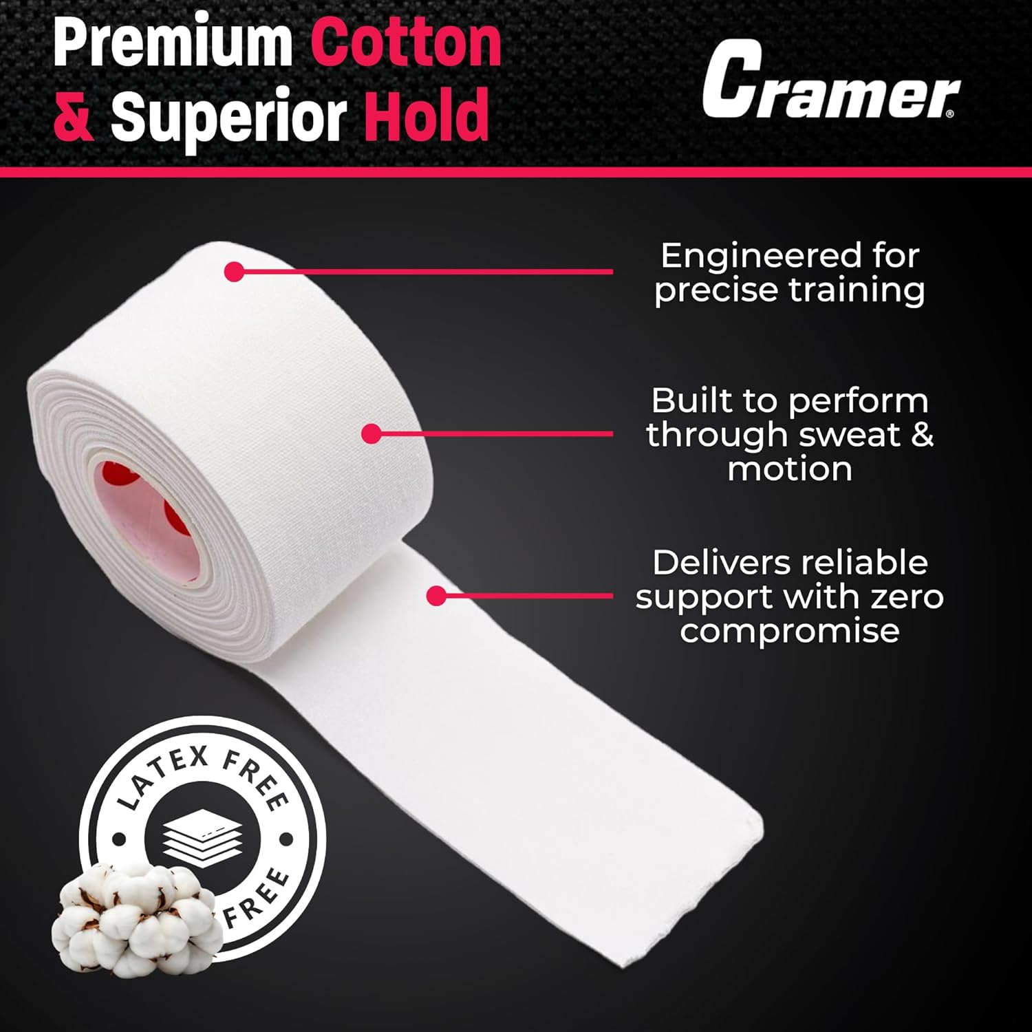 Cramer Team Color Athletic Tape, White, Latex-Free, 1.5