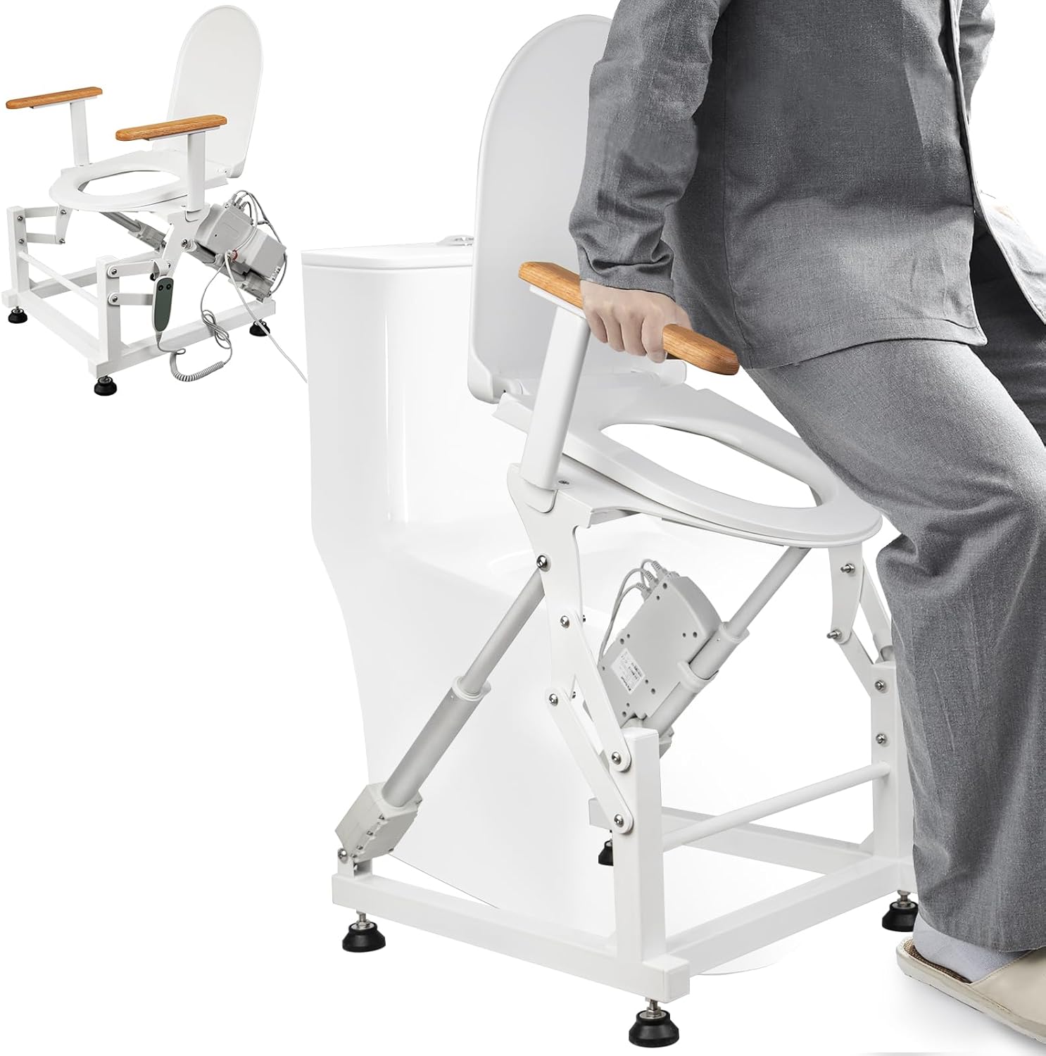 Lift Toilet Seat for Elderly with Wooden Armrests, FSÄ/HSÄ Eligible Electric Sit to Stand Lift for Elderly and Disabled, Toilet Seat Lift Supports Up to 440lbs