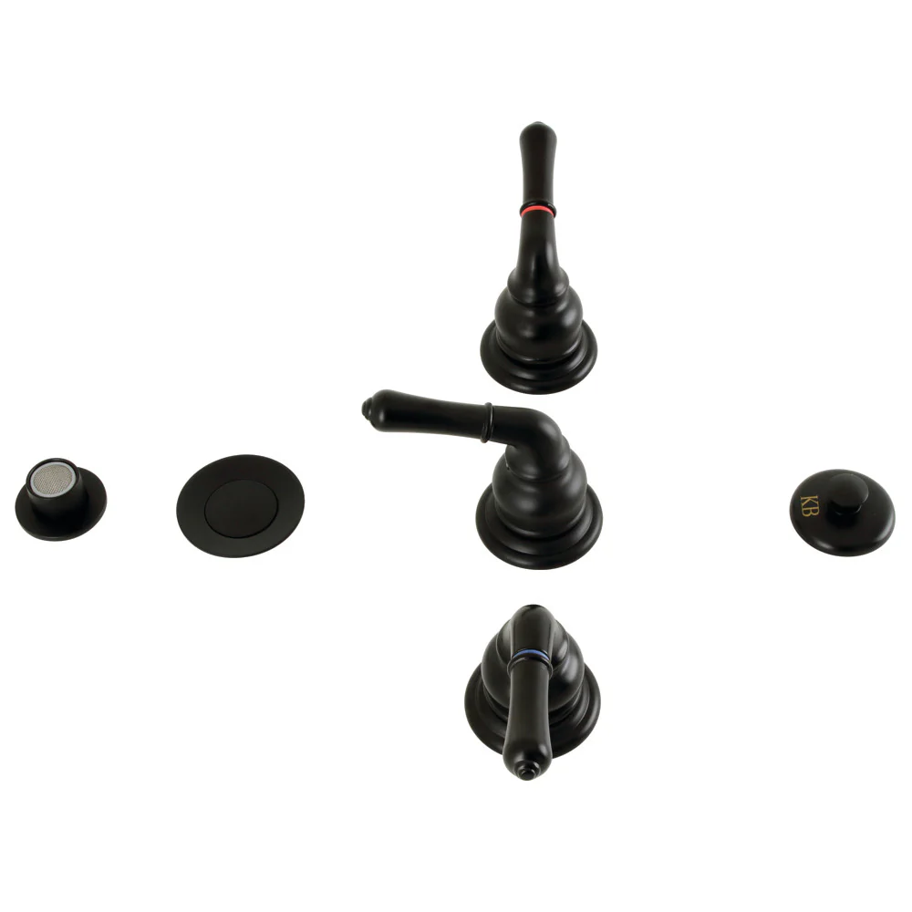 Kingston Brass Magellan Three-Handle Bidet Faucet with Brass Pop-Up, Matte Black (KB320)