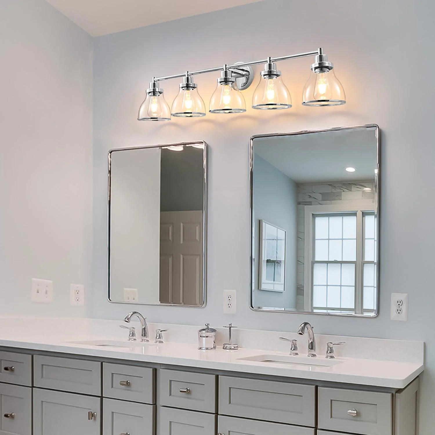 Parrot Uncle Hermosa Modern Polished Nickel & Black 5-Light Bathroom Vanity Light