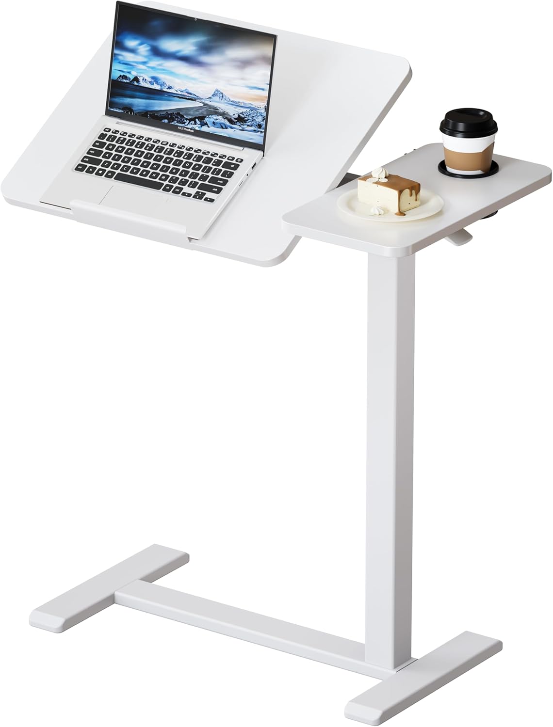 BZIUM Overbed Bedside Table with Hidden Wheels, Adjustable Medical Tilt Top Hospital Bed Table Over The Bed, Rolling Desk Mobile Standing Desk (27.6x15.8, White)