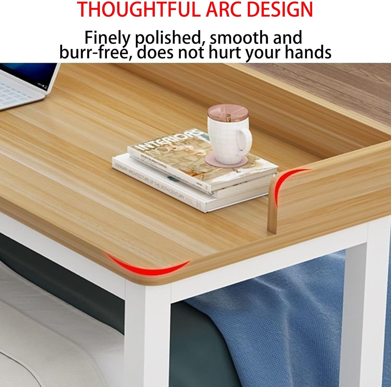 Generic Overbed Table,Over Bed Table with Wheels Adjustable Height,Rolling Bed Table,Large Bed Desk with Surrounding Baffle,Works As Bar Table, Dining Table Or Laptop Bed Table, Pink+white Frame