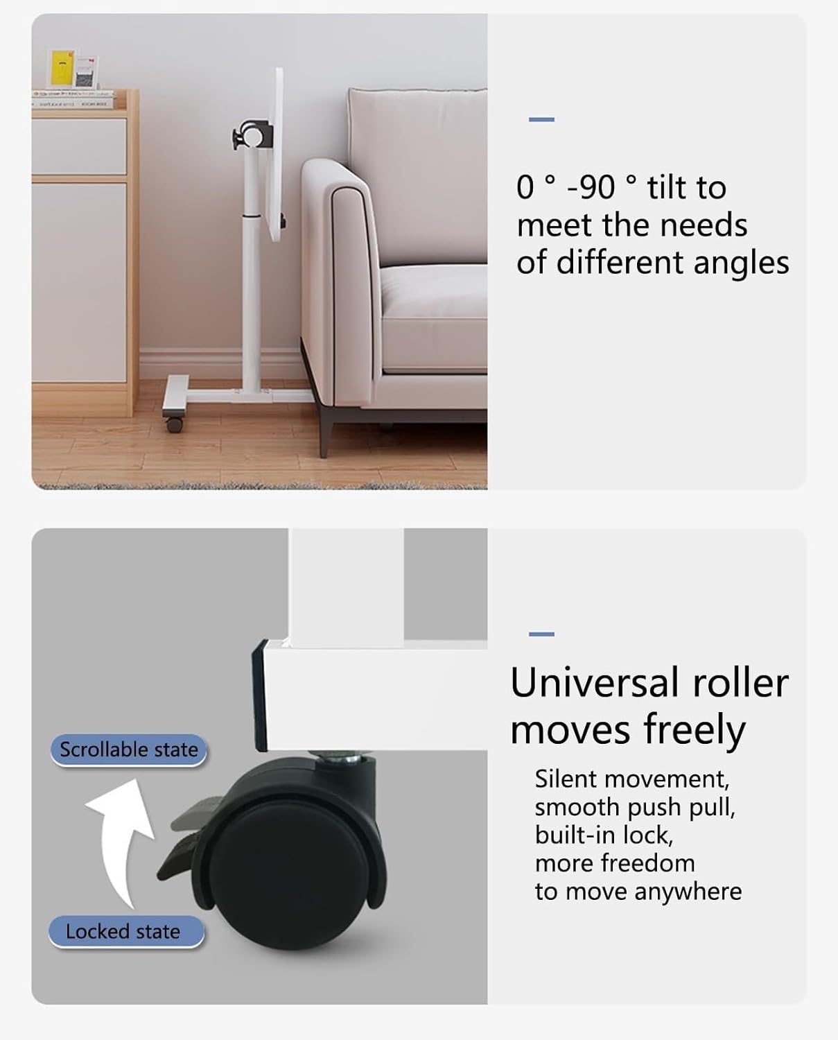 Overbed Table Height Adjustable Overbed Table Laptop Stand for Bed - Hospital Table Over Bed Desk with Standing Desk Feature, Suitable for Varying Bed Heights