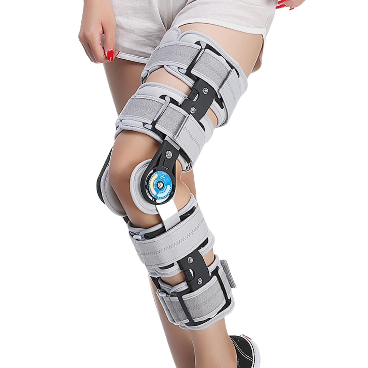 Hinged ROM Knee Brace with Side Stabilizers, Adjustable Post Op Knee Immobilizer for ACL, PCL and MCL Injury, Medical Knee Orthopedic Support, Leg Stabilizer for Man and Women